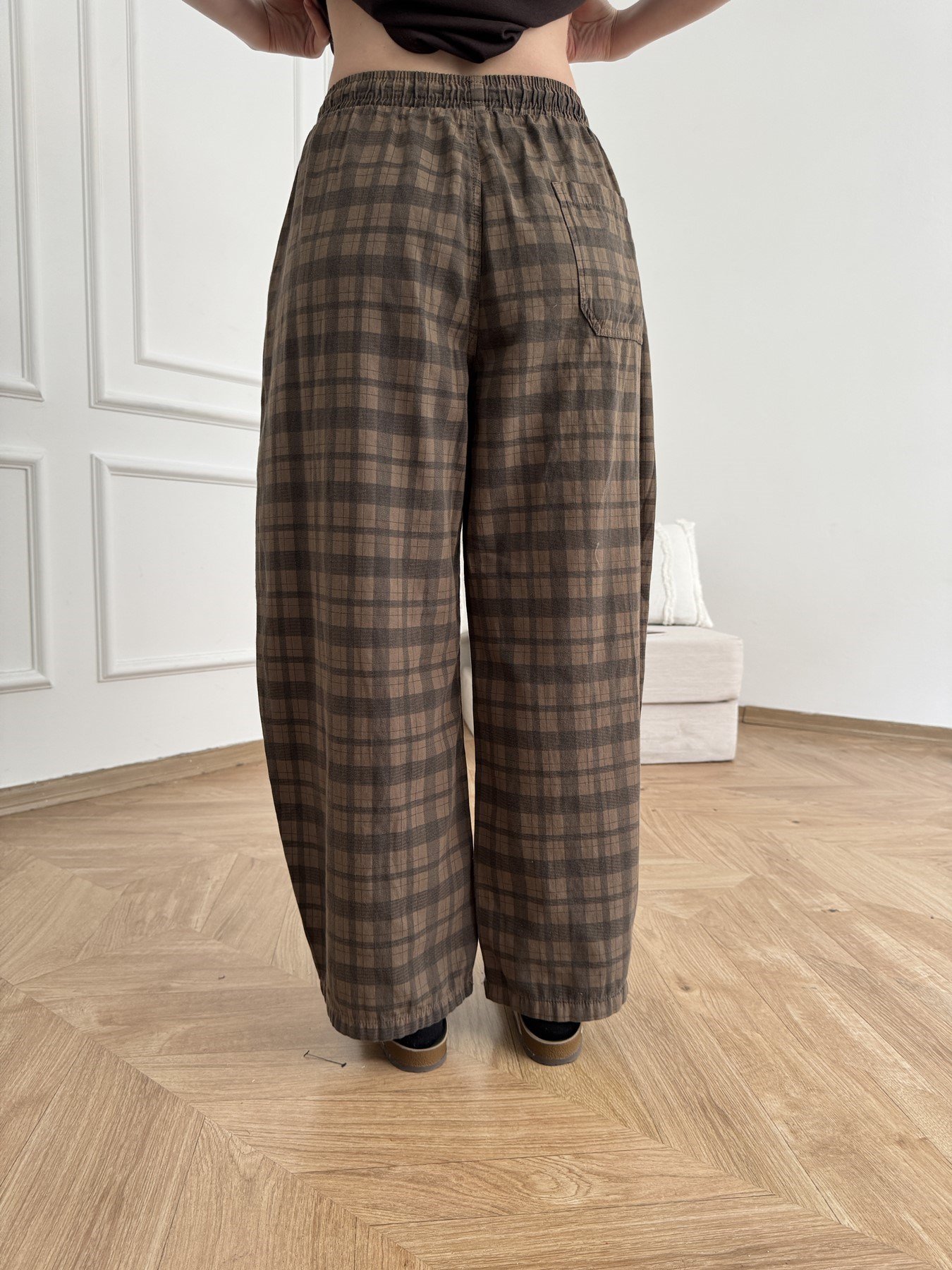 Ekose Desen Balon Pantolon Kahve
