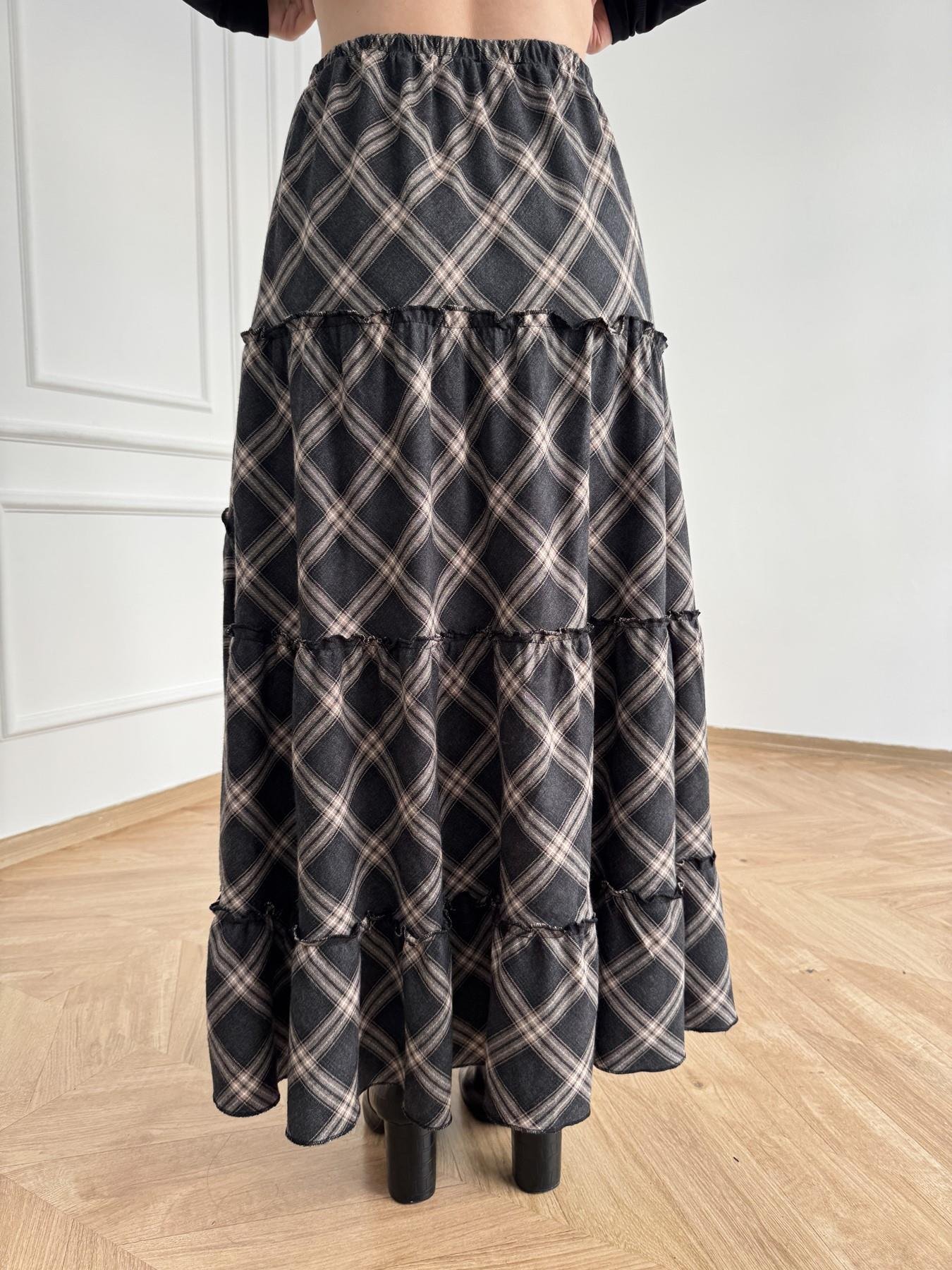 Ekose Desenli Asimetrik Etek Antrasit