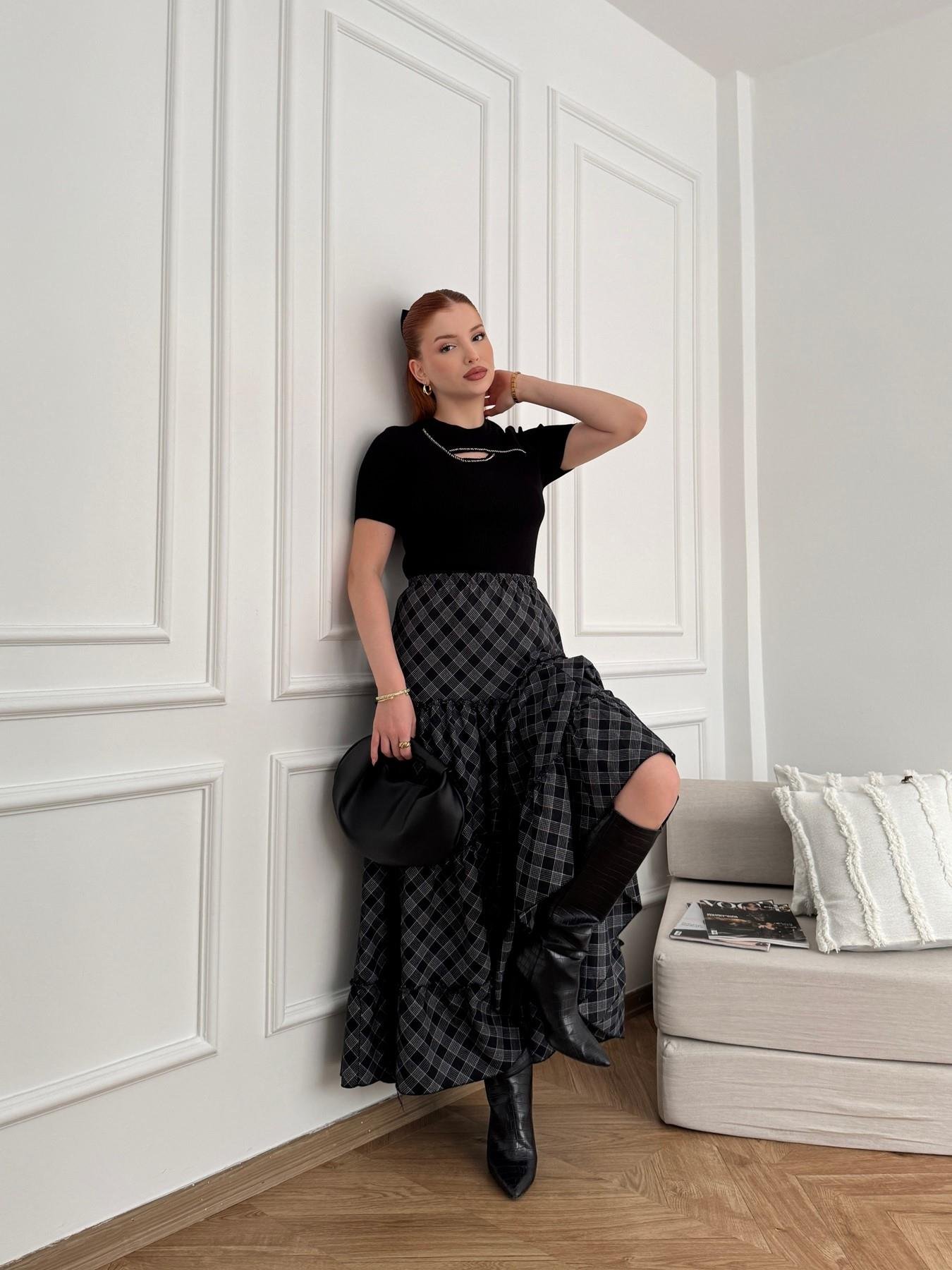 Ekose Desenli Asimetrik Etek Gri-siyah