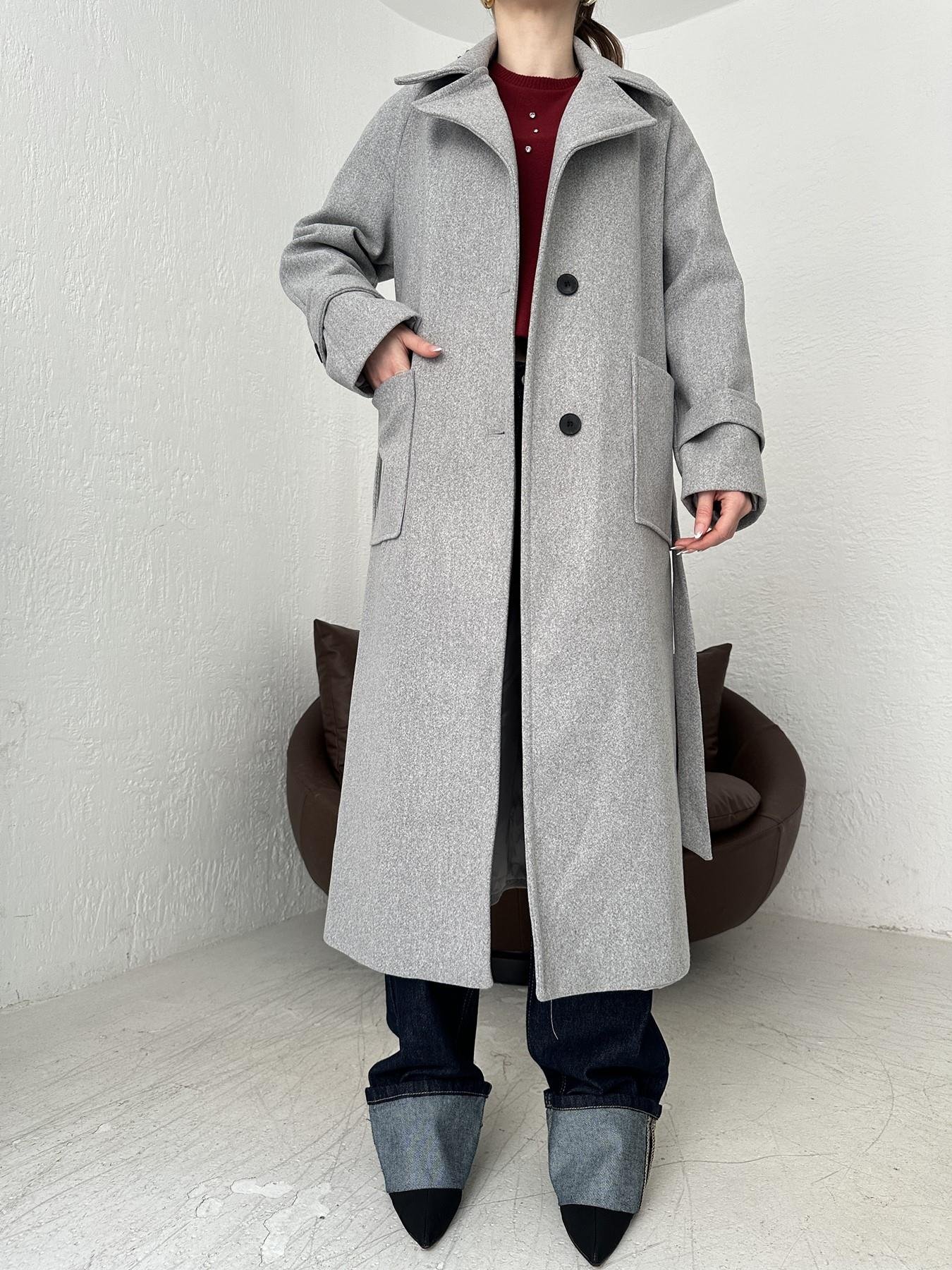 Erkek Yaka Kuşaklı Kaşe Kaban GRİ