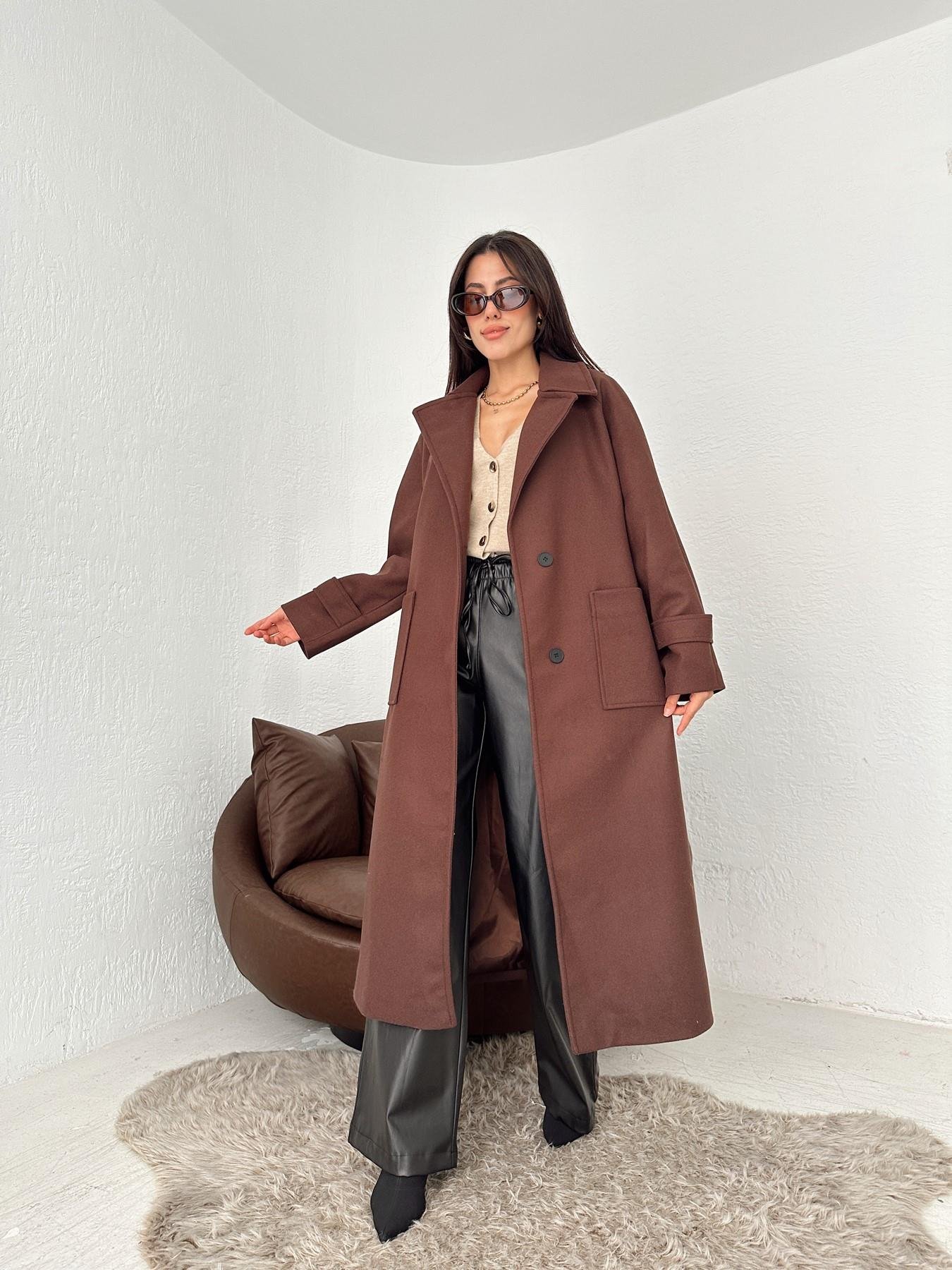 Erkek Yaka Kuşaklı Kaşe Kaban KAHVE