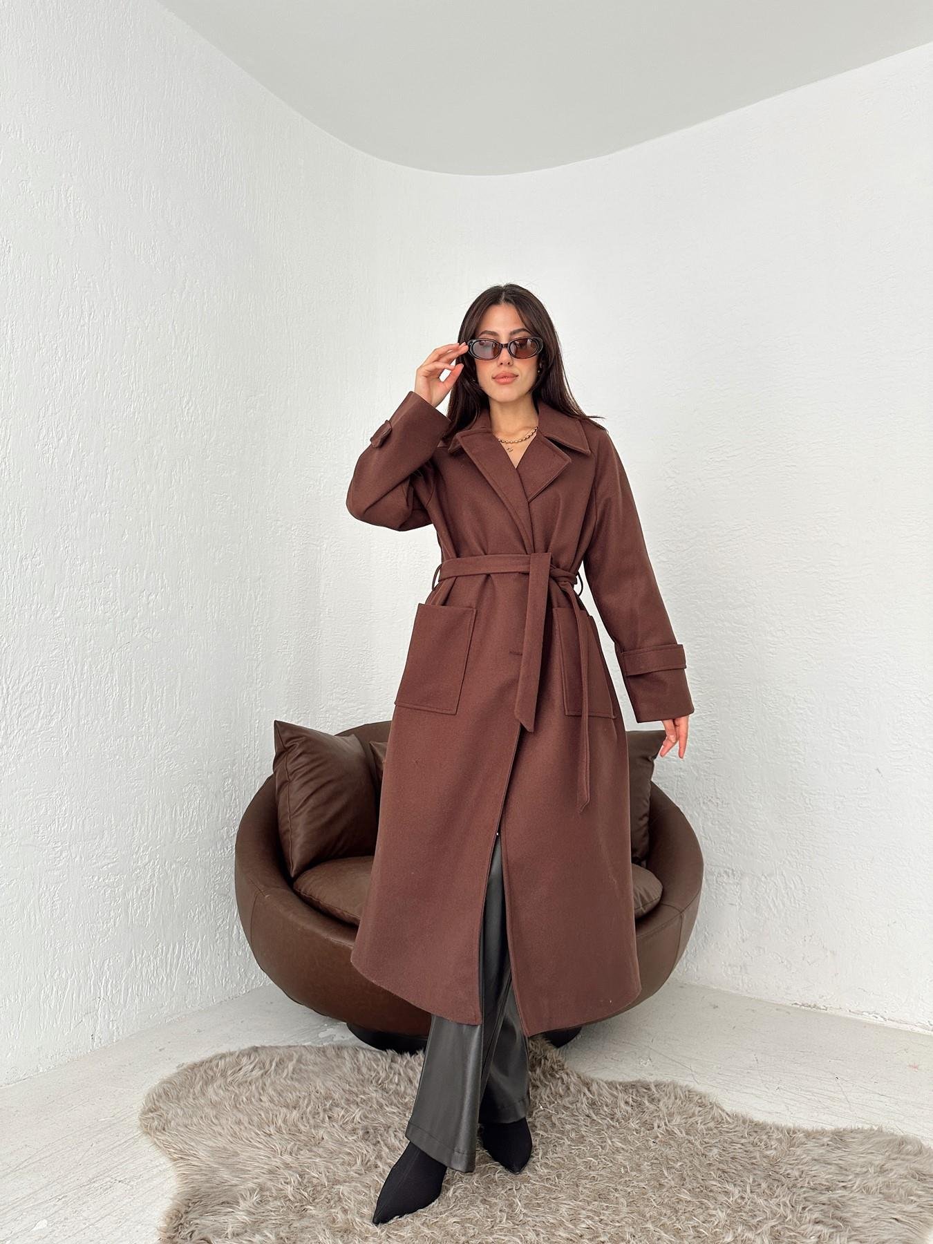 Erkek Yaka Kuşaklı Kaşe Kaban KAHVE