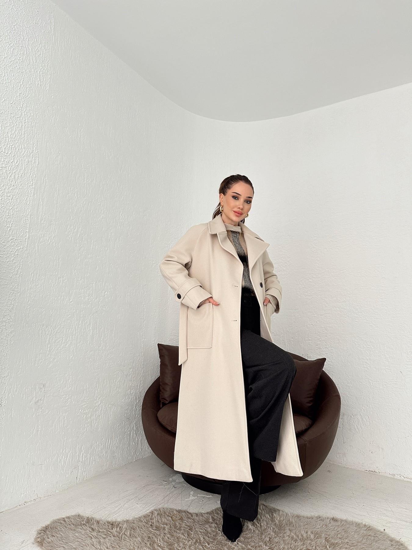 Erkek Yaka Kuşaklı Kaşe Kaban KREM