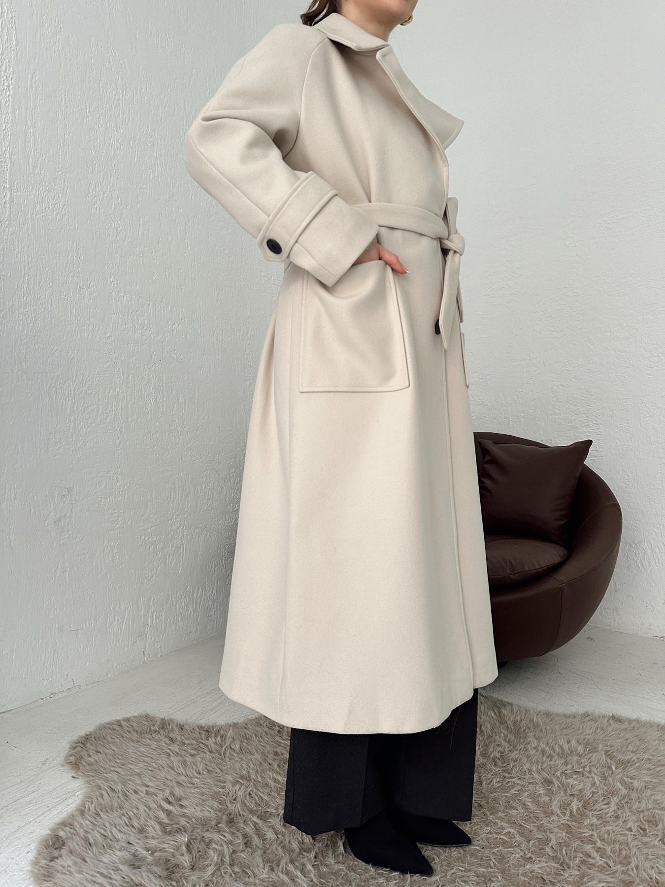 Erkek Yaka Kuşaklı Kaşe Kaban KREM