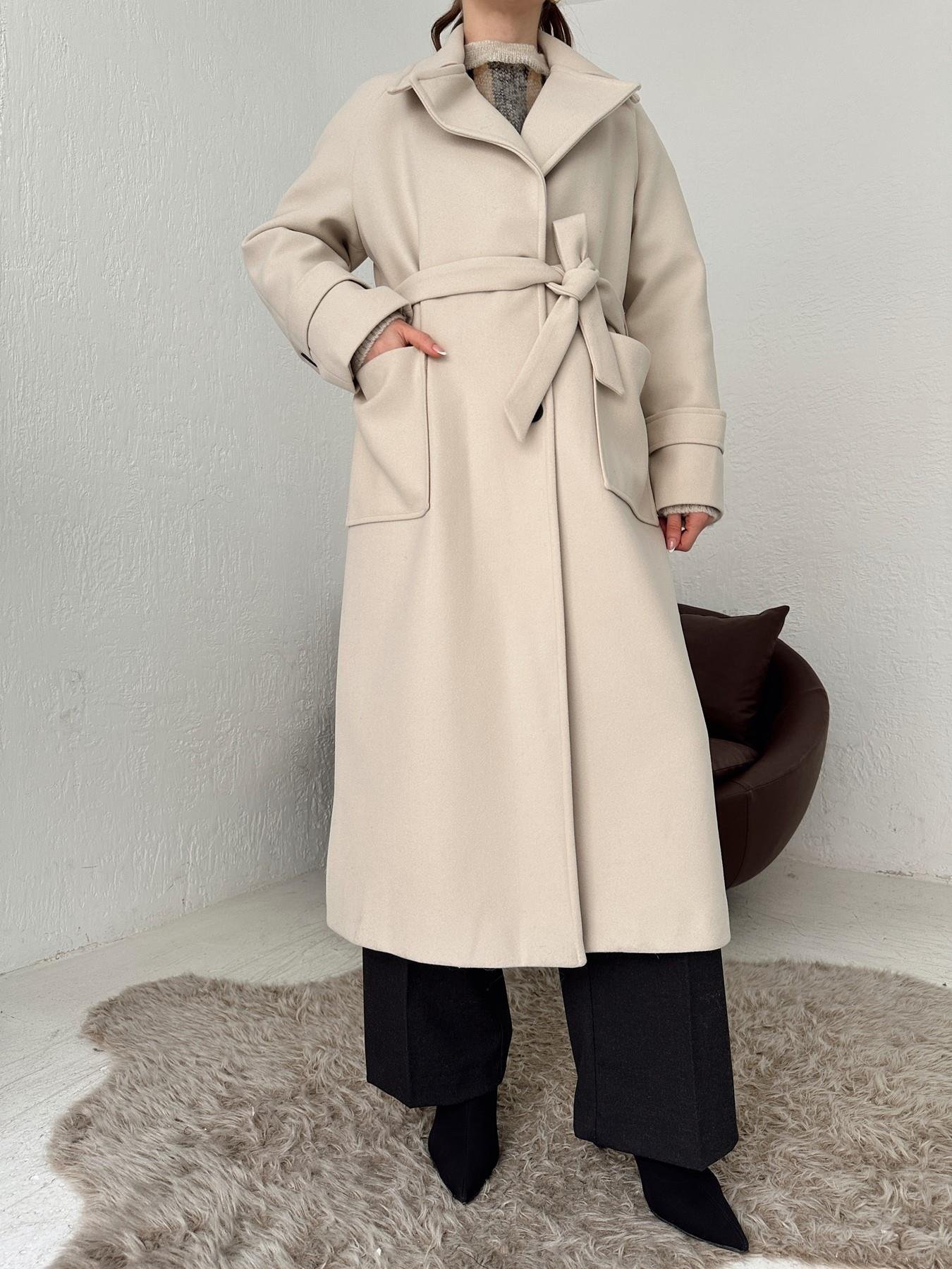 Erkek Yaka Kuşaklı Kaşe Kaban KREM