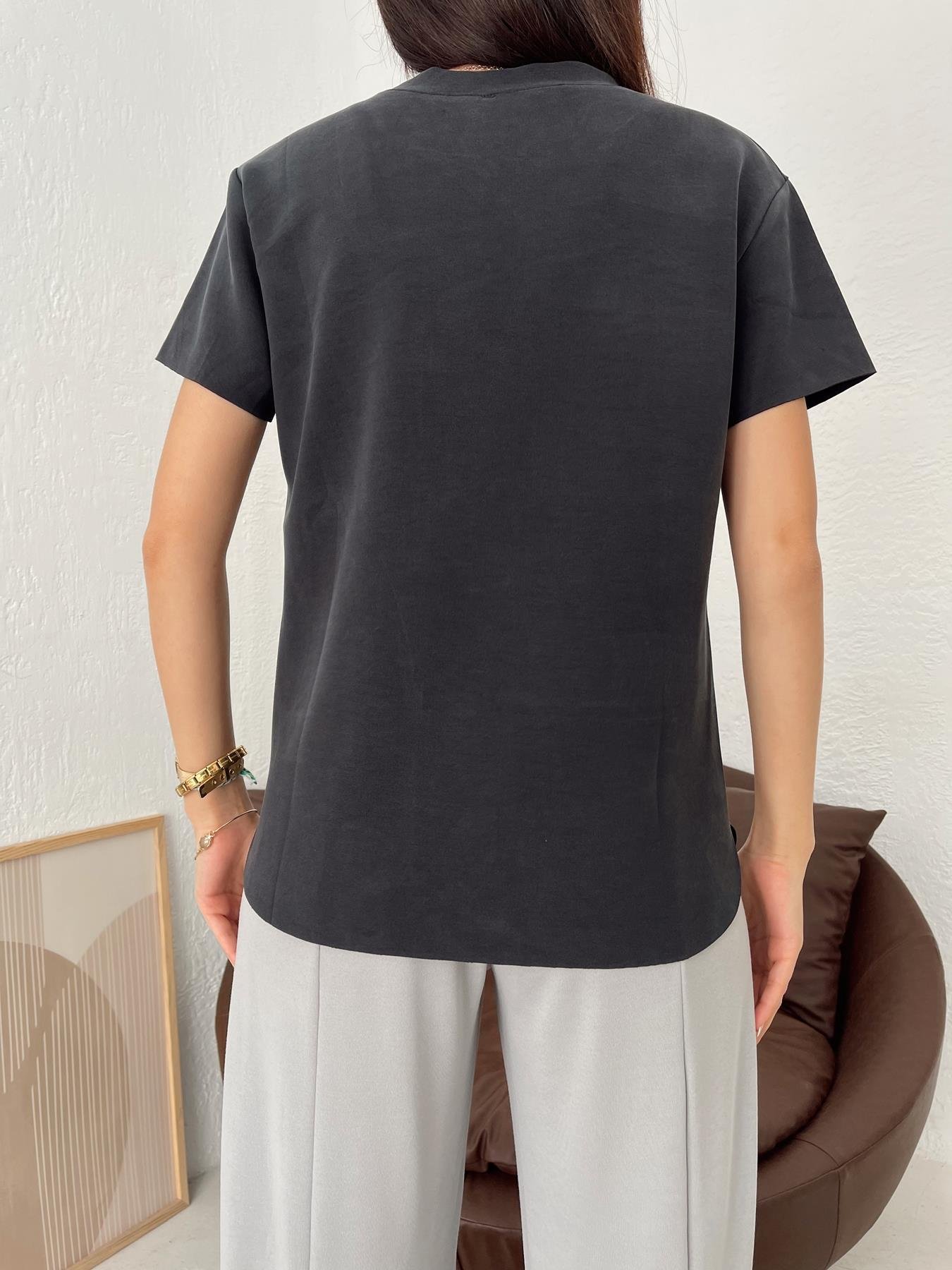 Eteği Oval Modal Tişört ANTRASİT