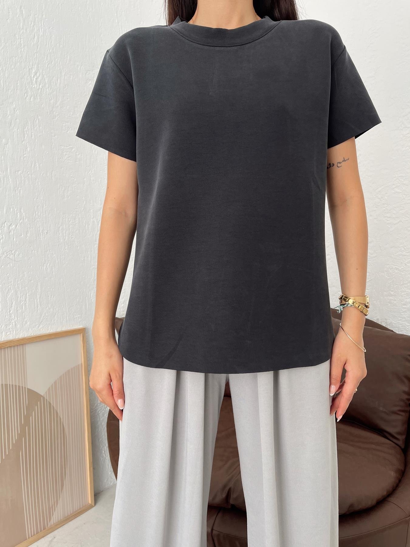 Eteği Oval Modal Tişört ANTRASİT