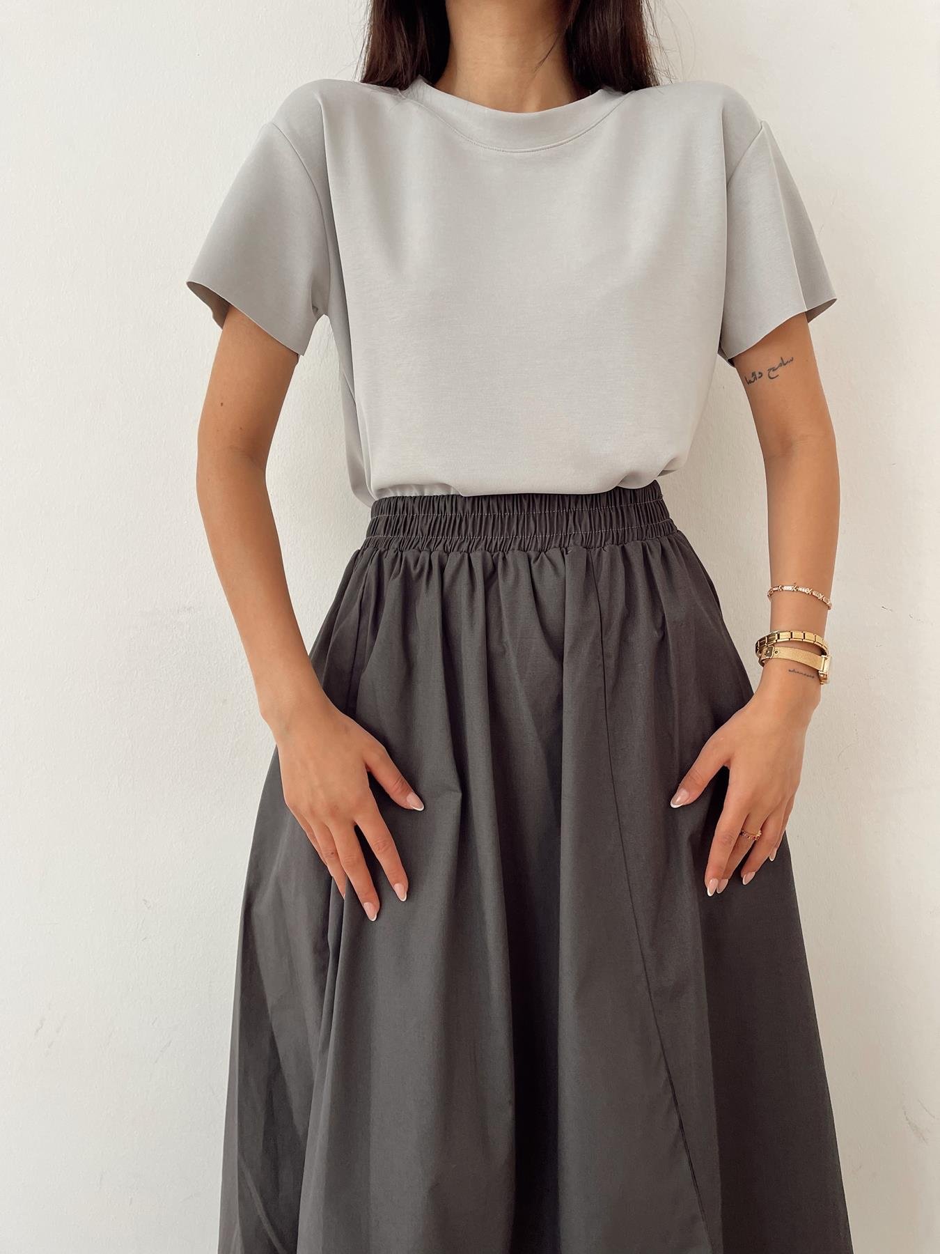 Eteği Oval Modal Tişört GRİ