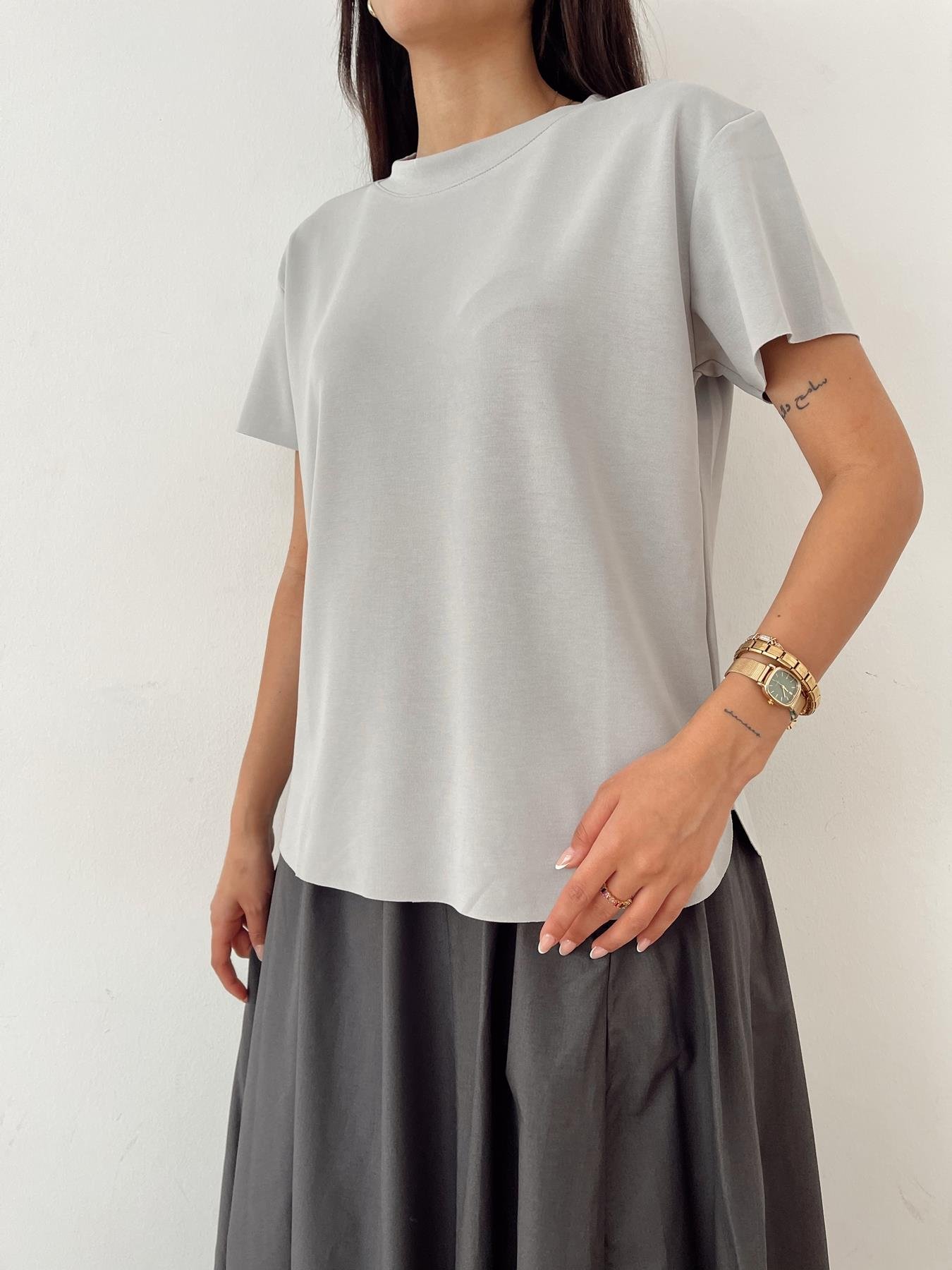 Eteği Oval Modal Tişört GRİ