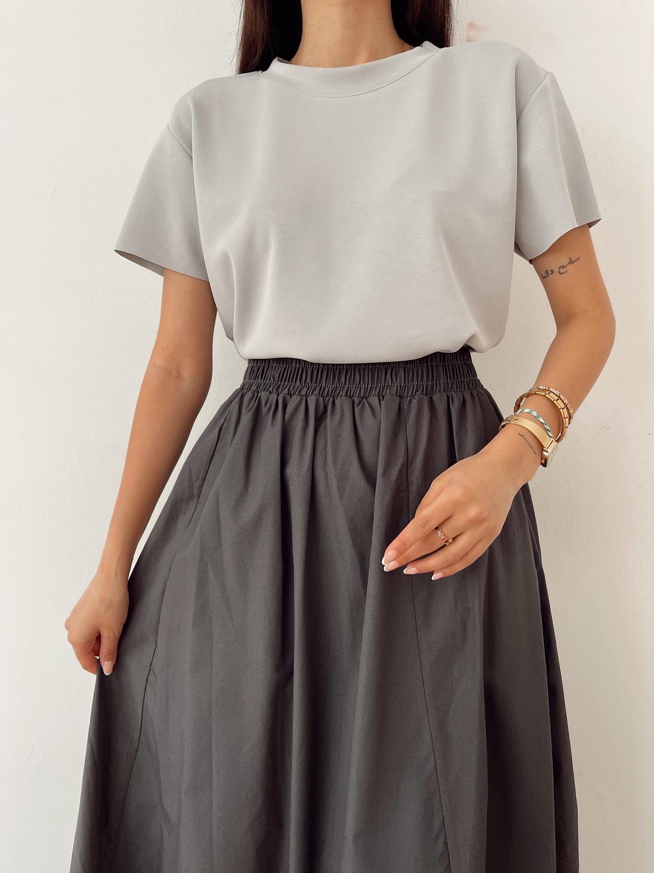 Eteği Oval Modal Tişört GRİ