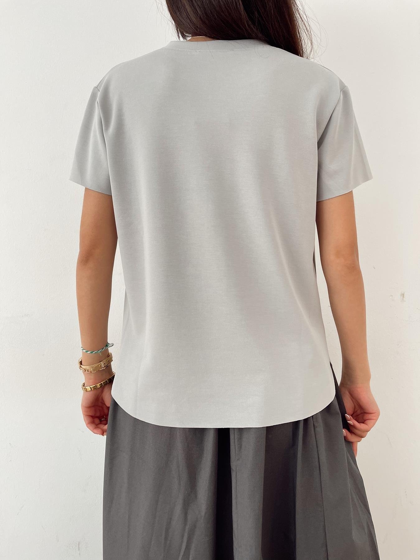 Eteği Oval Modal Tişört GRİ