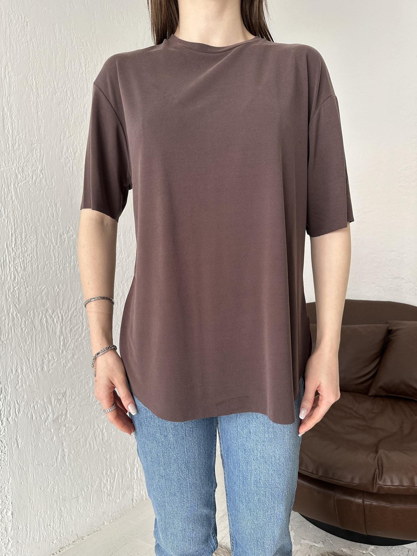 Eteği Oval Oversize Tişört ACI KAHVE