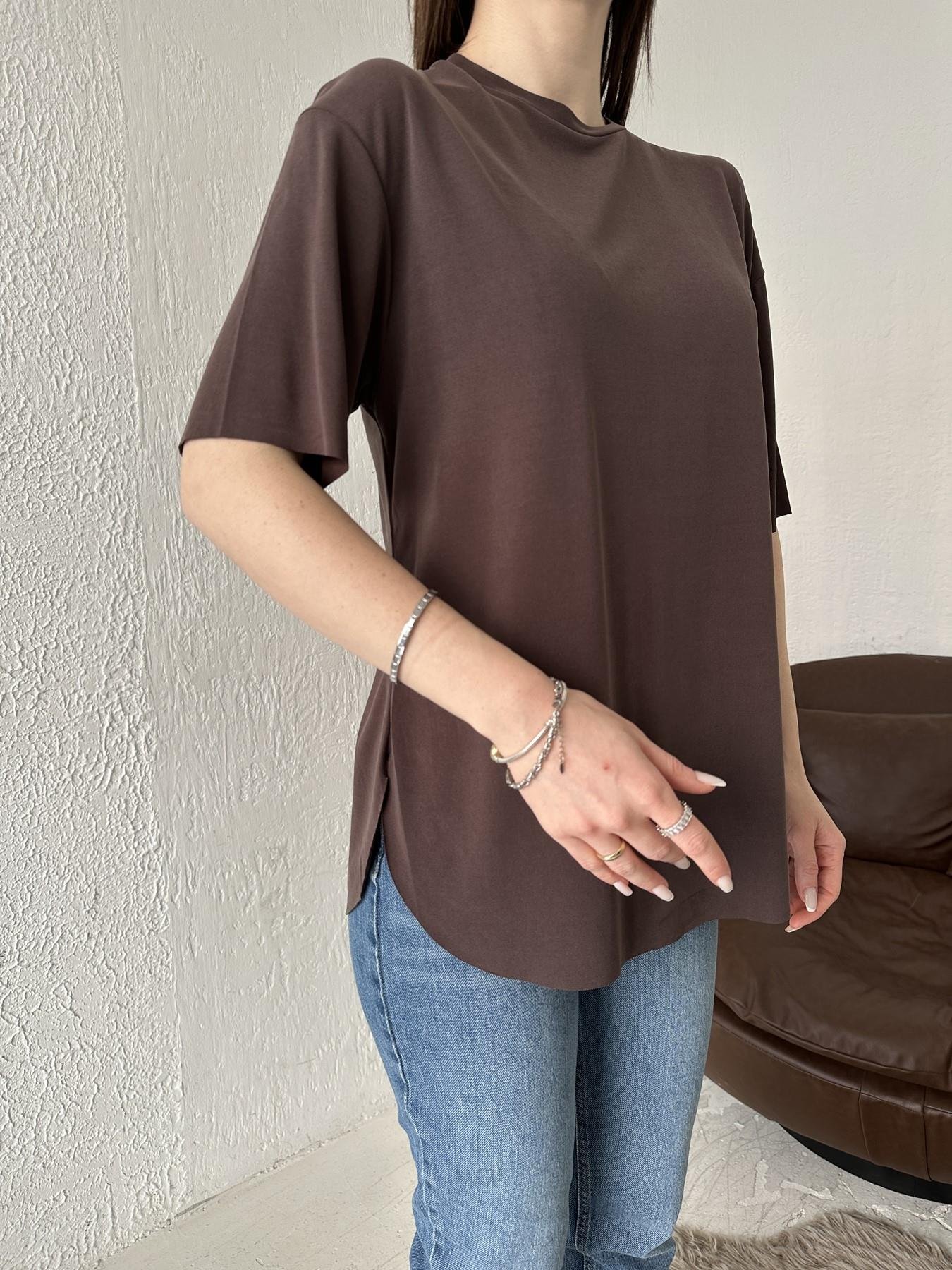 Eteği Oval Oversize Tişört ACI KAHVE