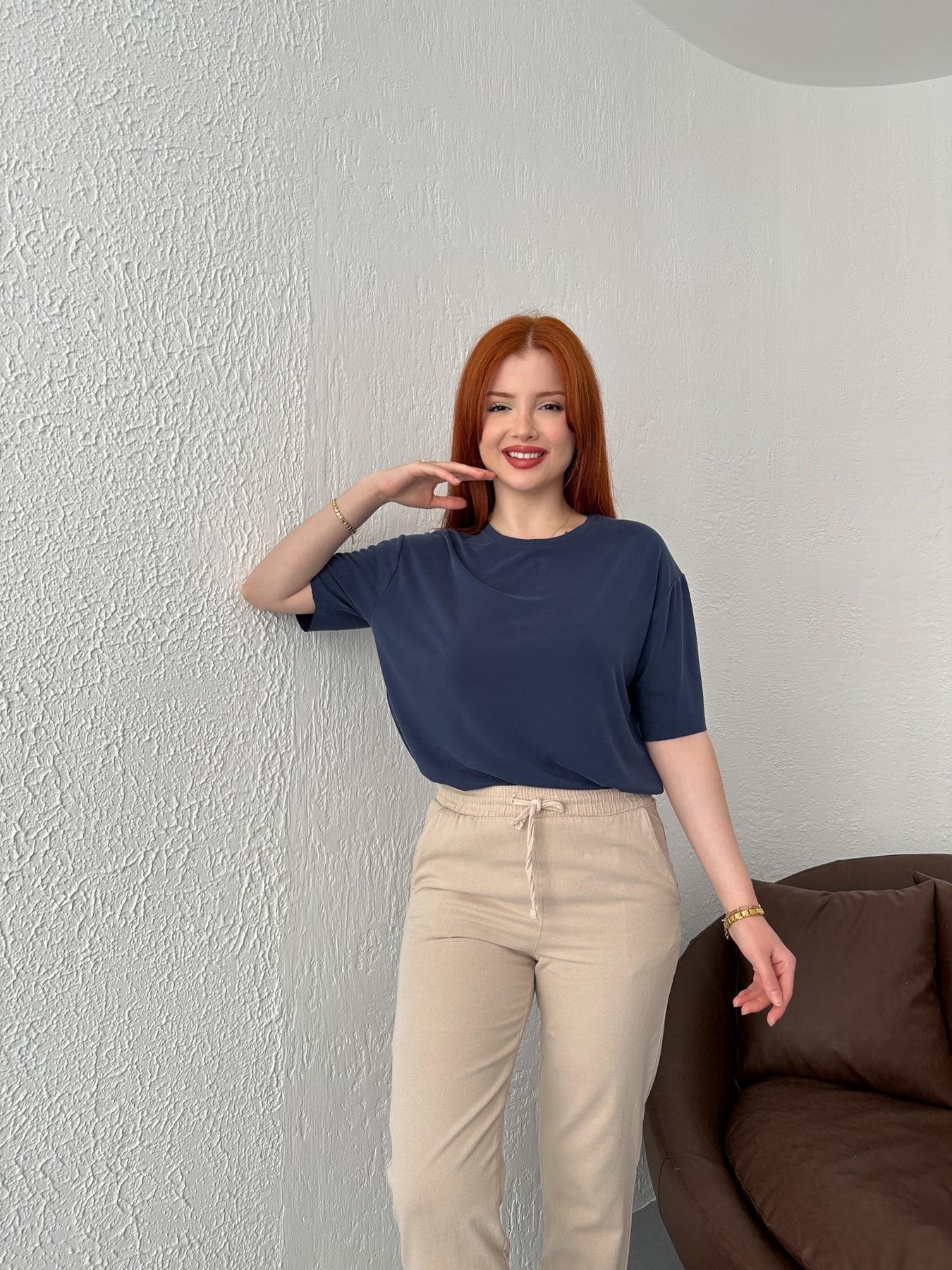 Eteği Oval Oversize Tişört Lacivert