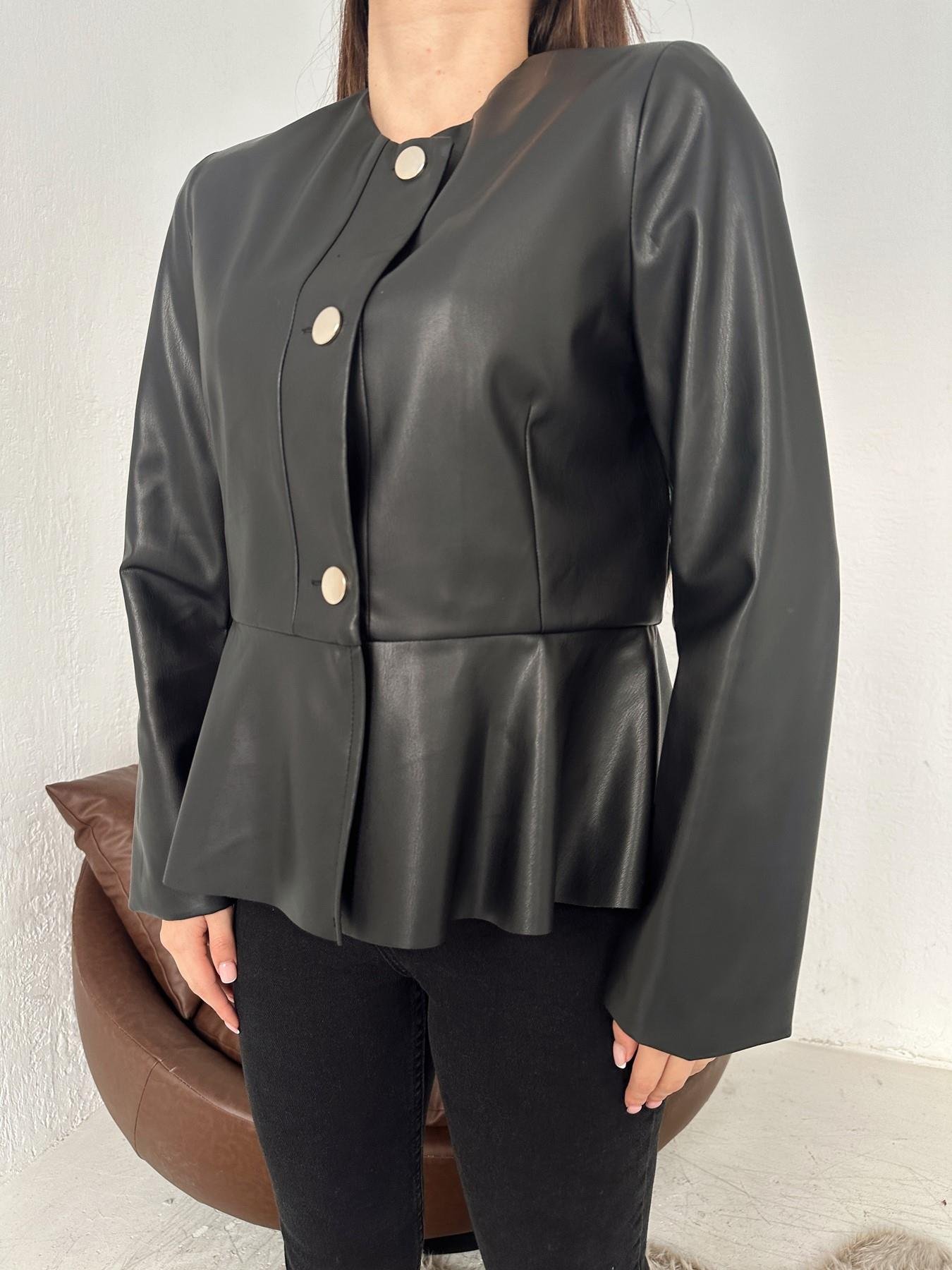 Eteği Volanlı Deri Ceket SİYAH