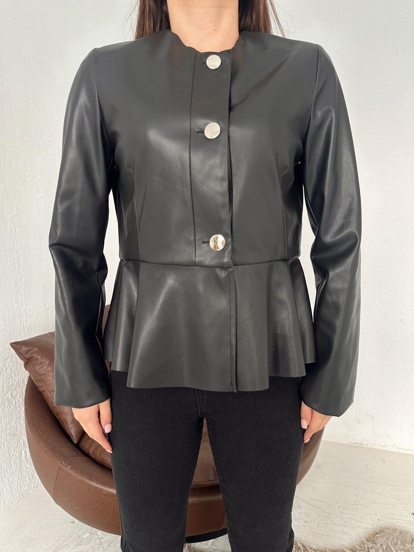 Eteği Volanlı Deri Ceket SİYAH