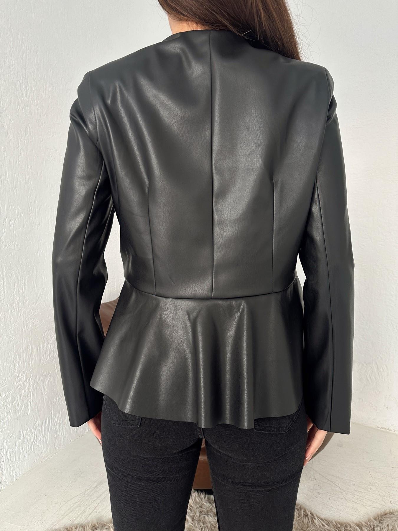 Eteği Volanlı Deri Ceket SİYAH