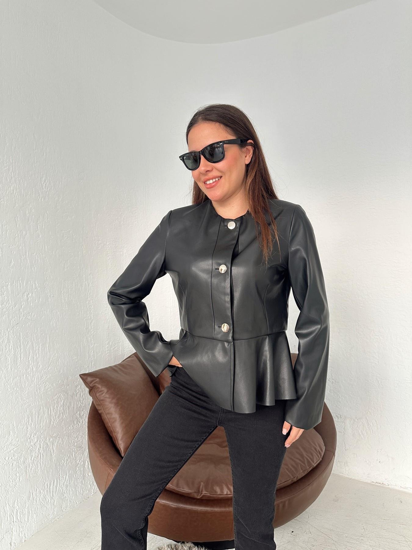 Eteği Volanlı Deri Ceket SİYAH