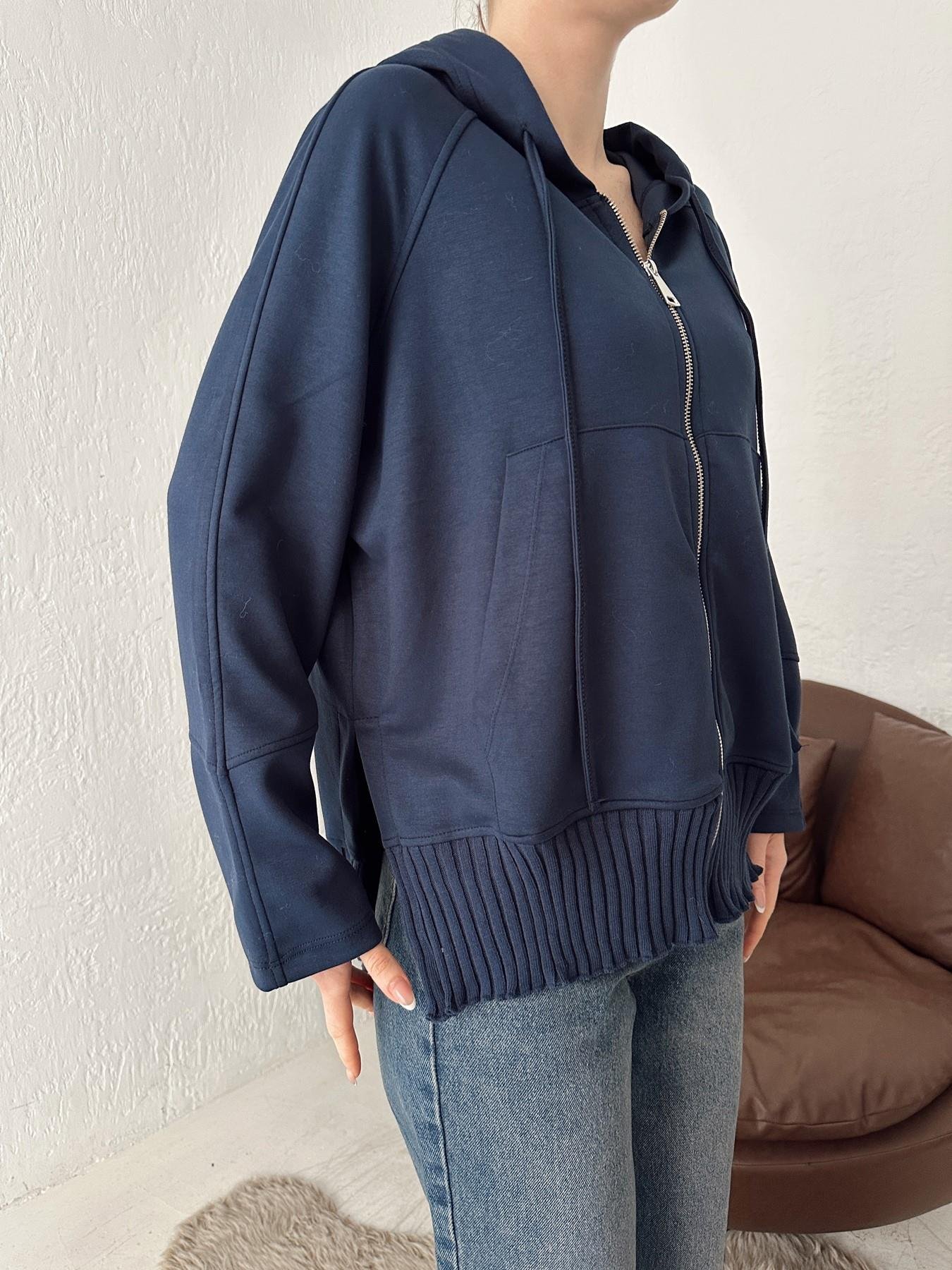 Fermuarlı Kapüşonlu Ribana Detay Sweat LACİVERT