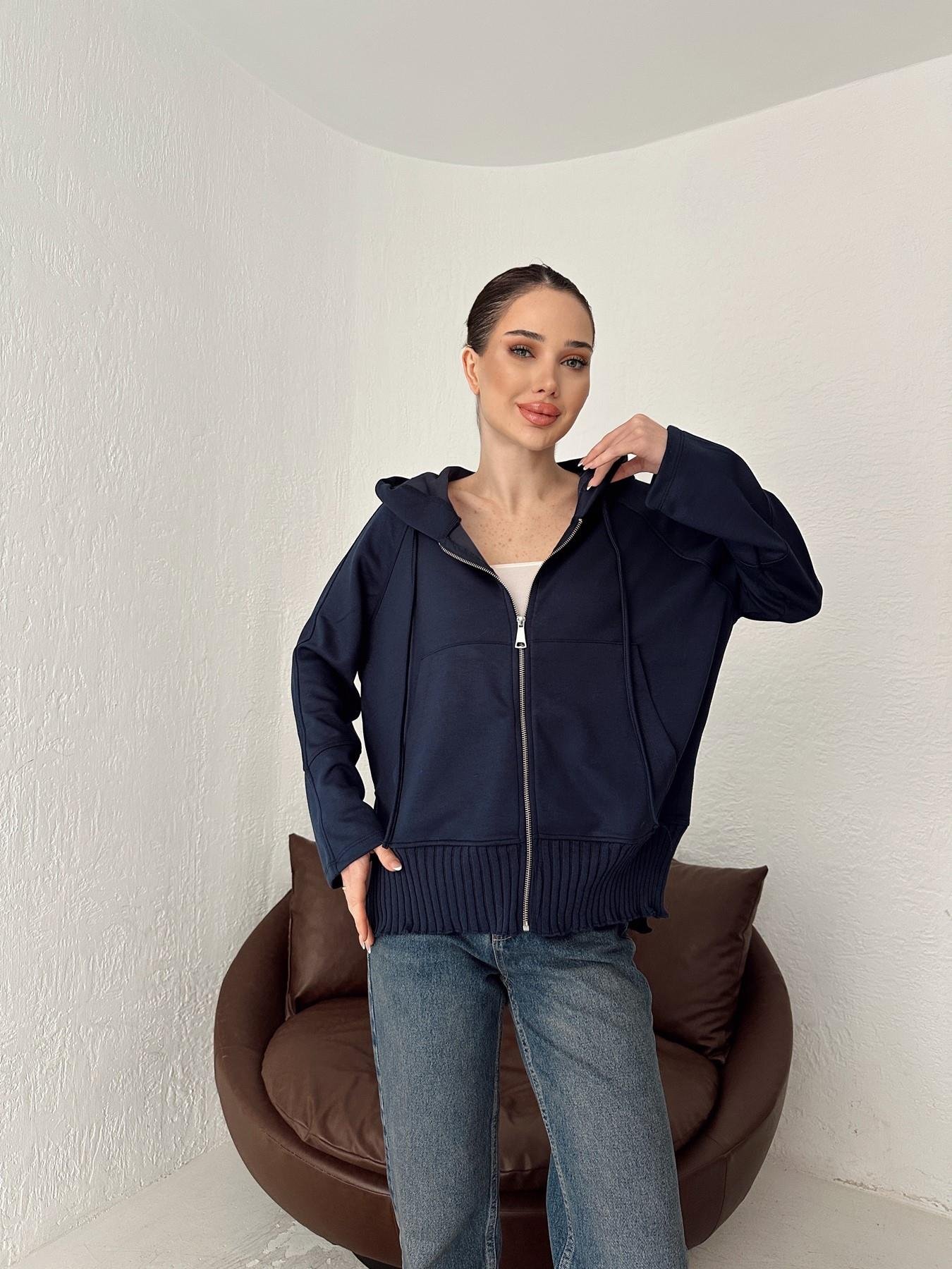 Fermuarlı Kapüşonlu Ribana Detay Sweat LACİVERT