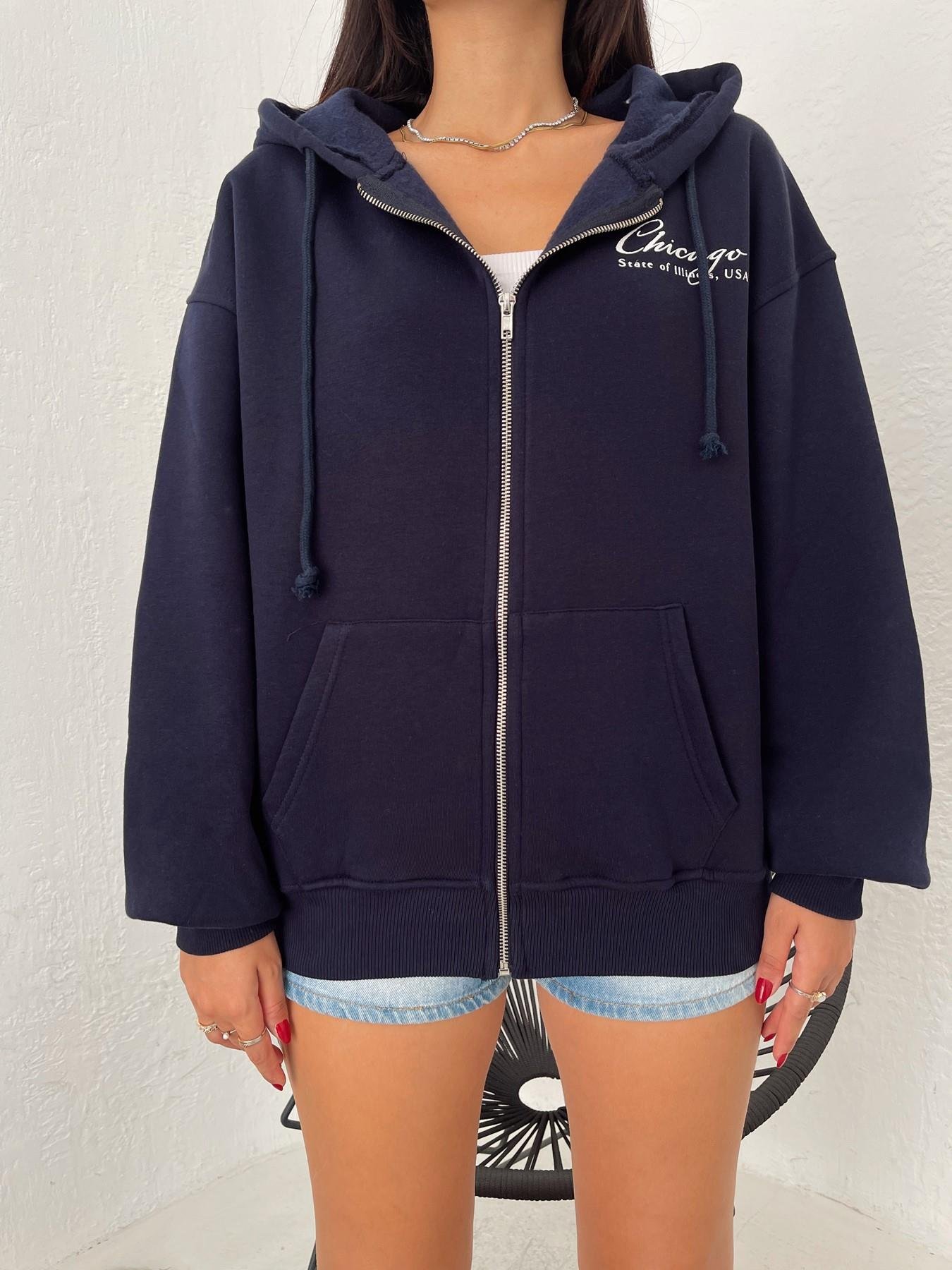 Fermuarlı Kapüşonlu Sweatshirt LACİVERT