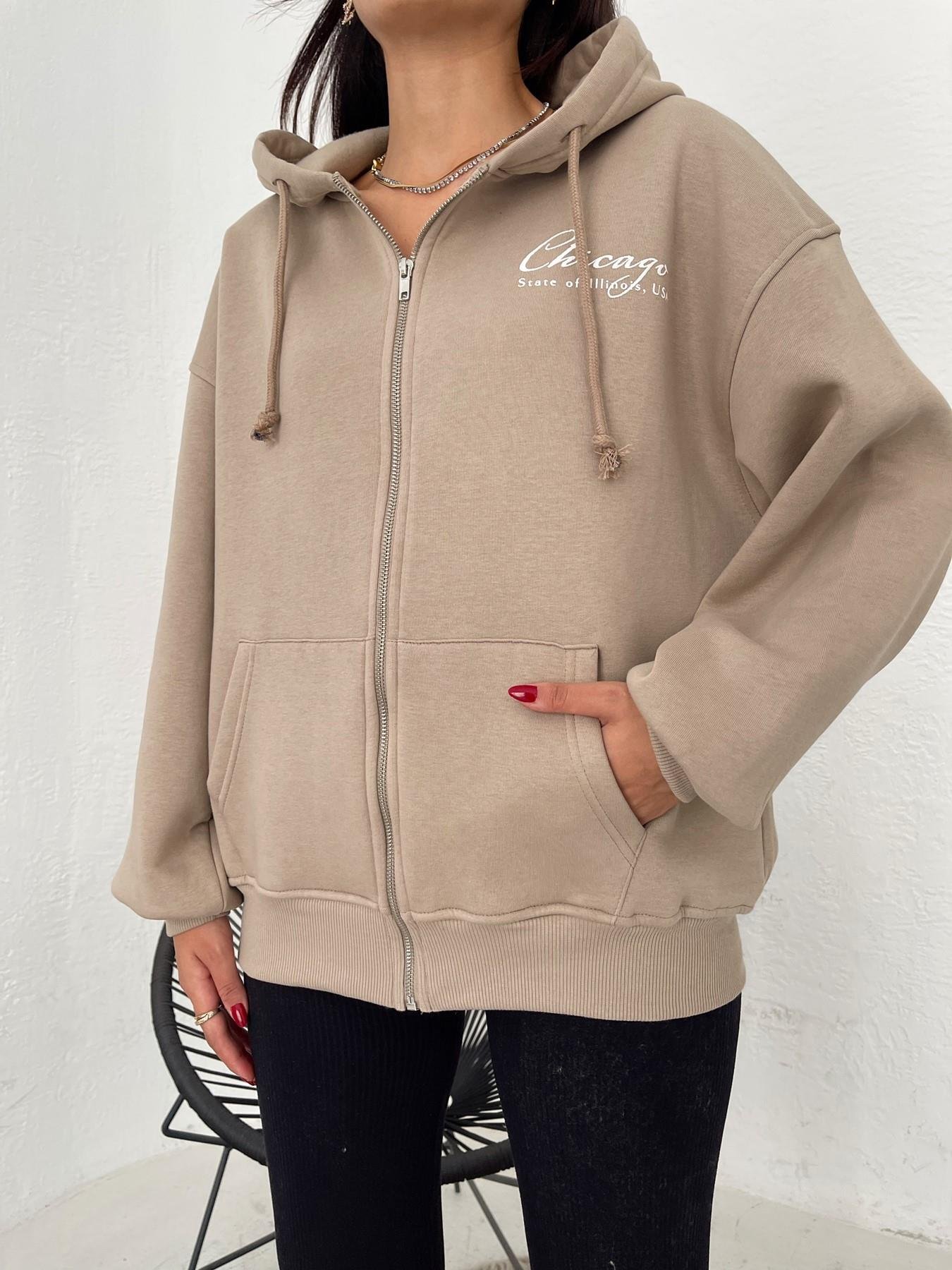 Fermuarlı Kapüşonlu Sweatshirt VİZON