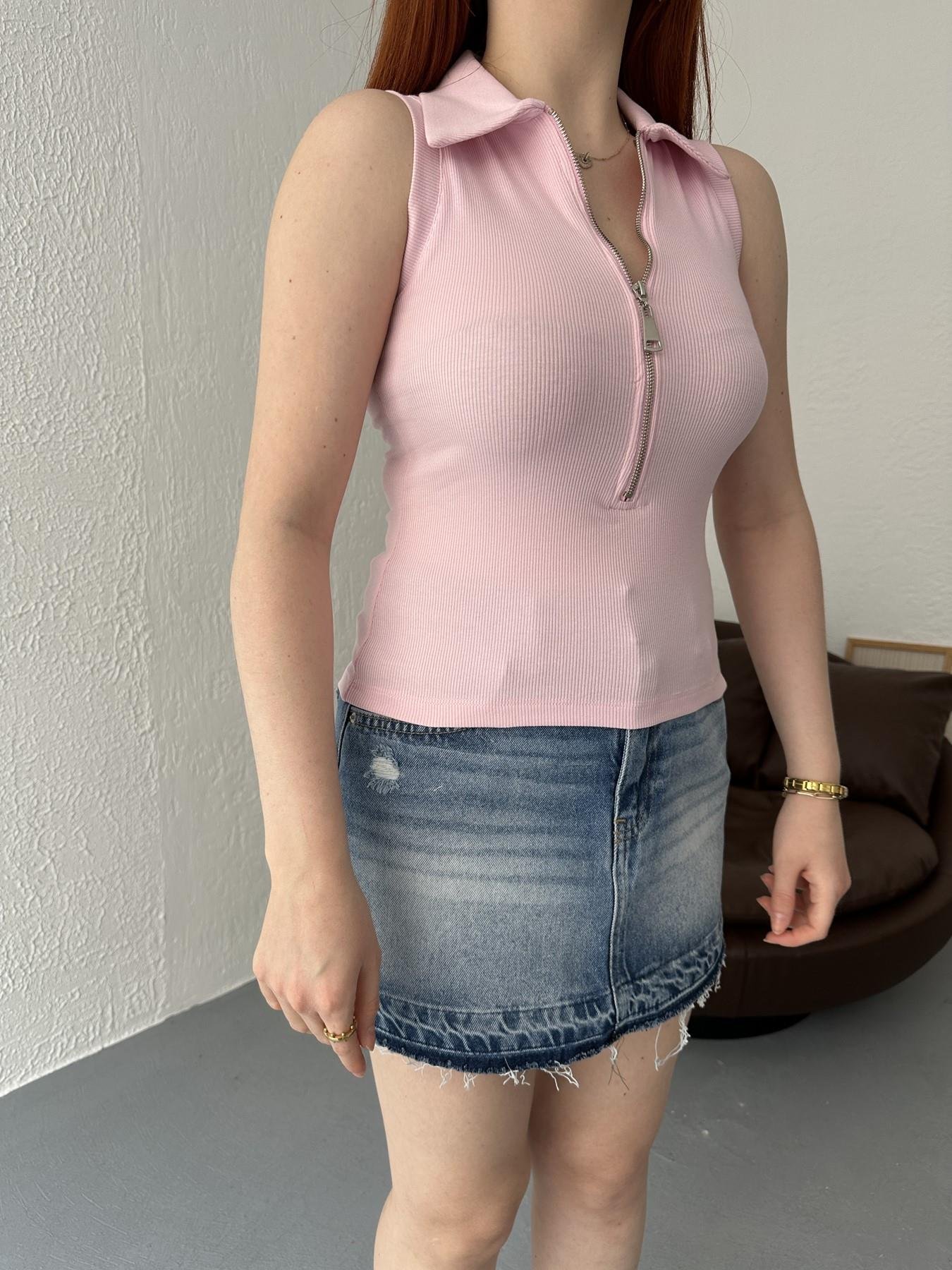 Fermuarlı Kolsuz Body Pembe