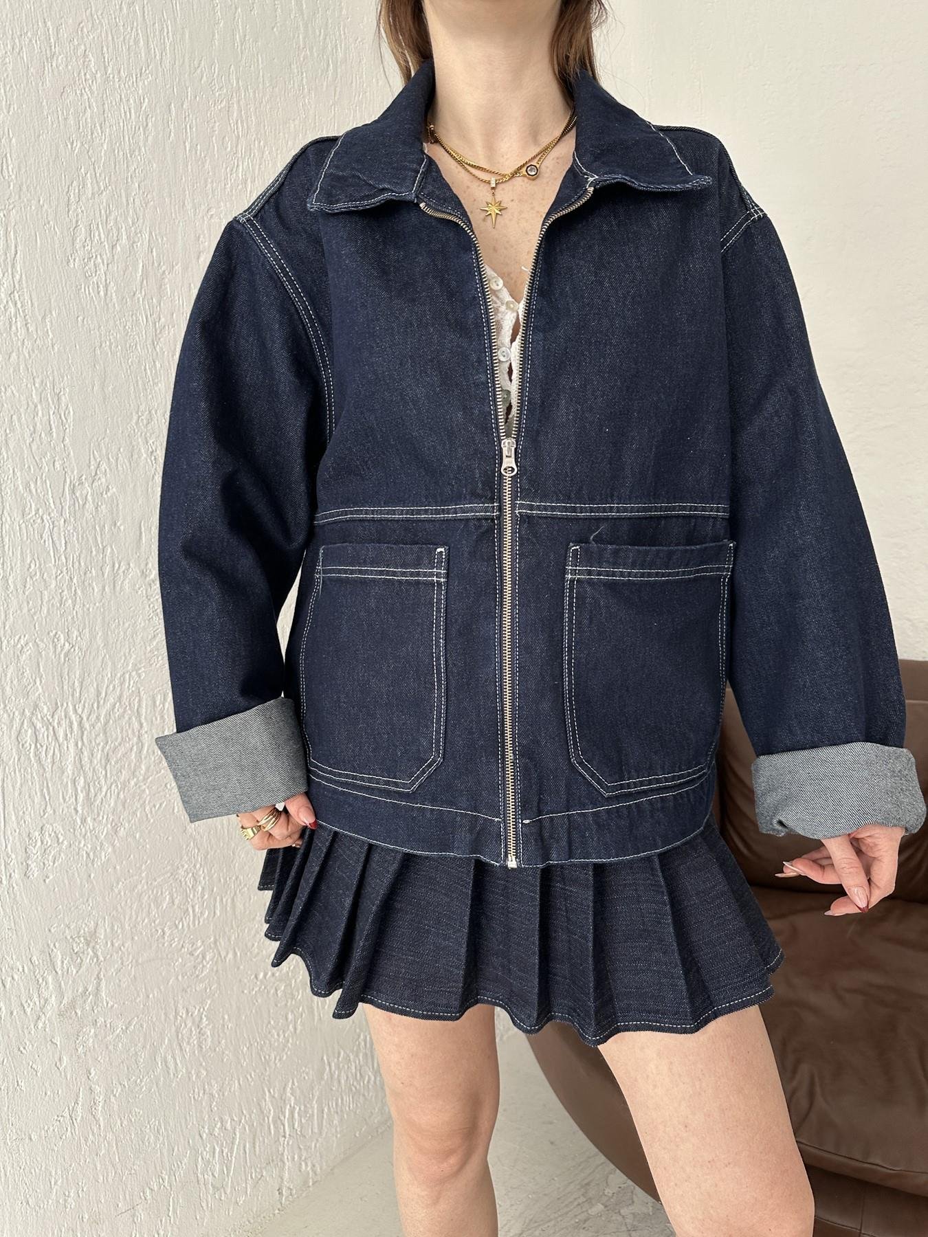Fermuarlı Oversize Mont Lacivert