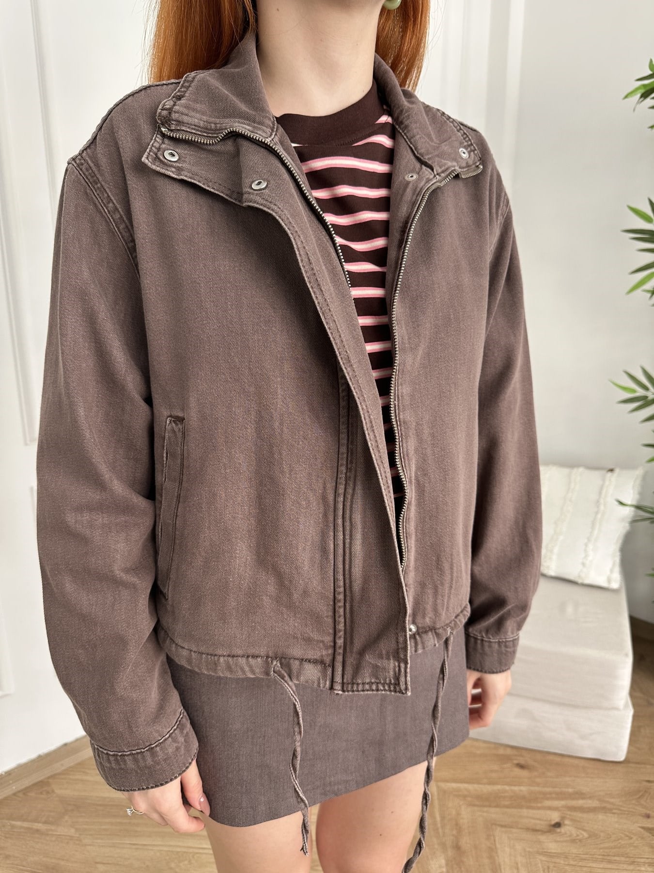 Fermuarlı Patlı Tencel Mont Kahve