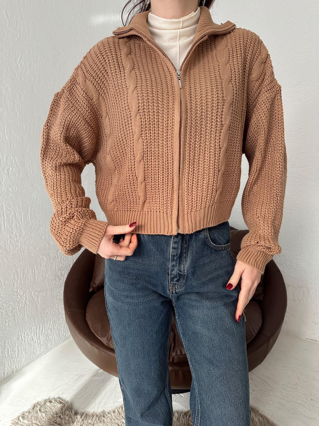 Fermuarlı Saç Örgü Hırka CAMEL