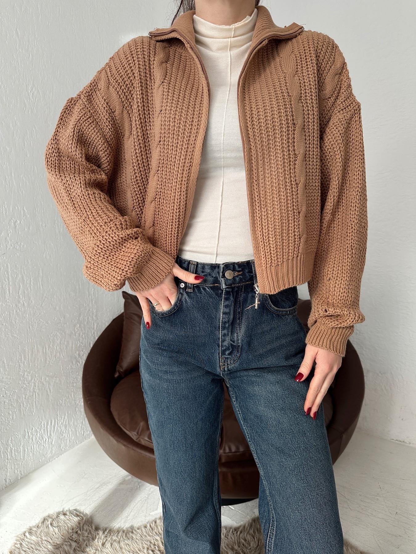 Fermuarlı Saç Örgü Hırka CAMEL