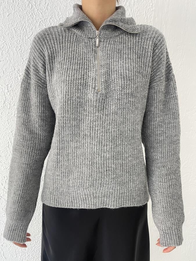 Fermuarlı Şardon Kazak GRİ