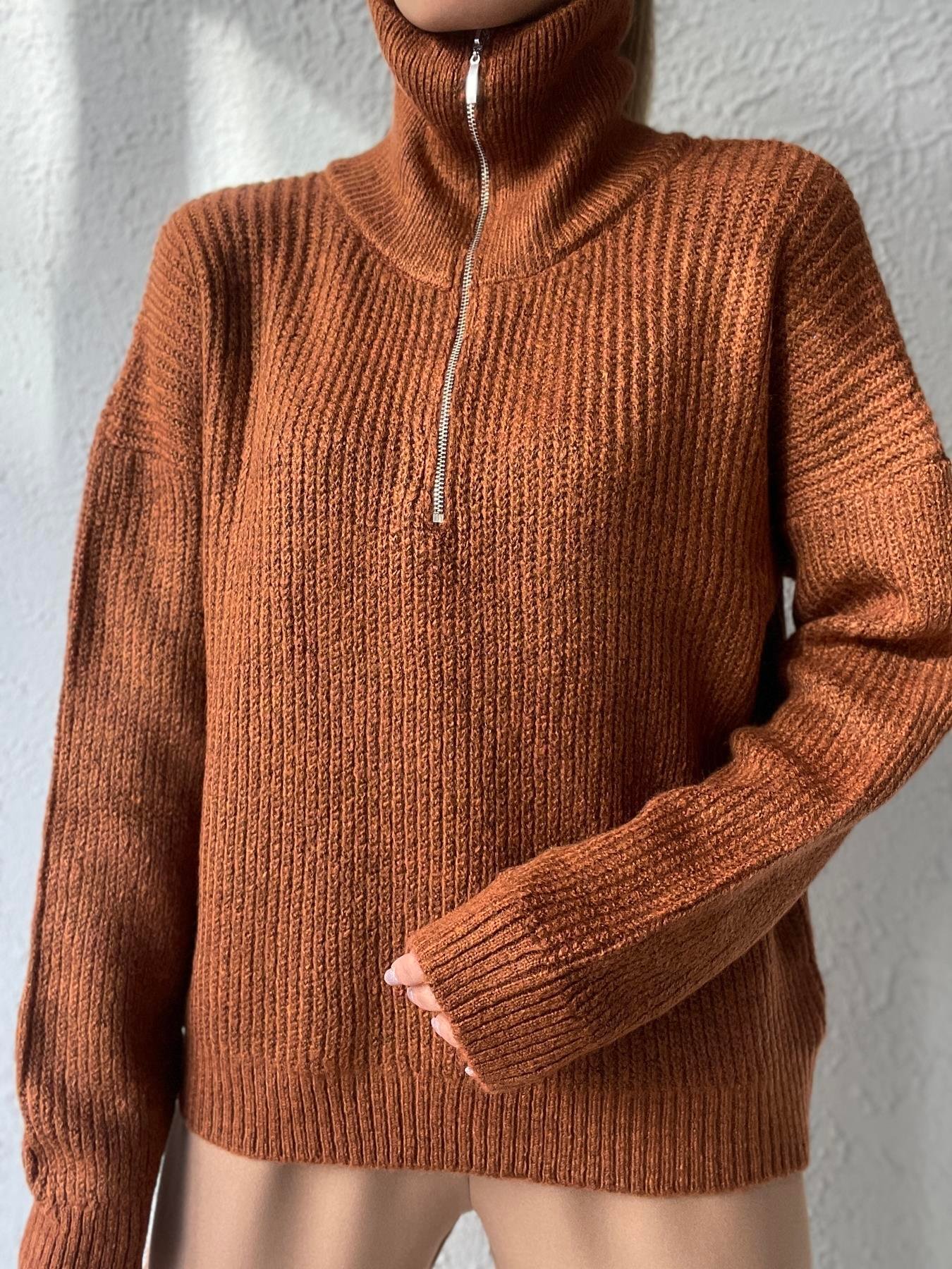 Fermuarlı Şardon Kazak KAHVE