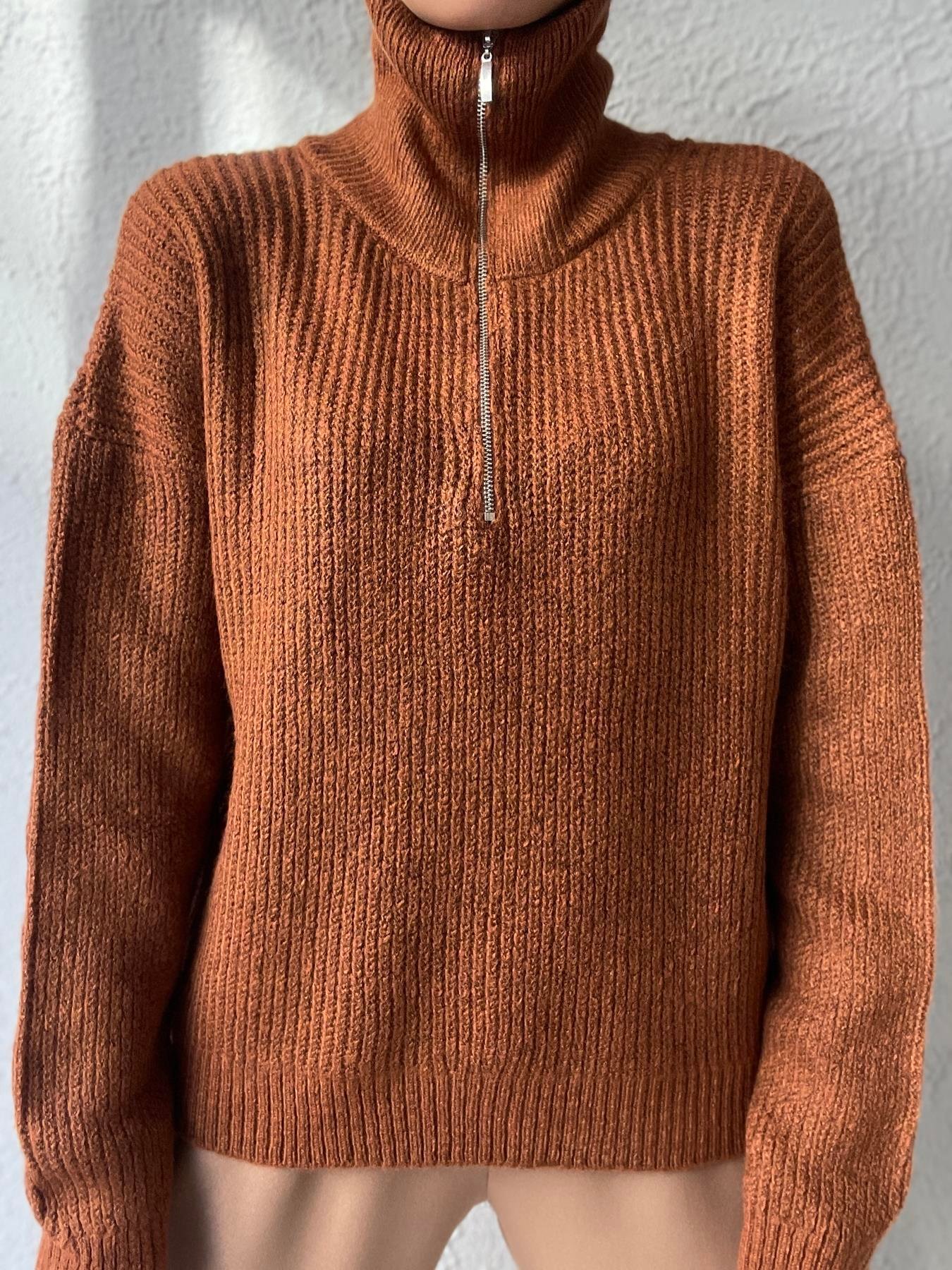 Fermuarlı Şardon Kazak KAHVE