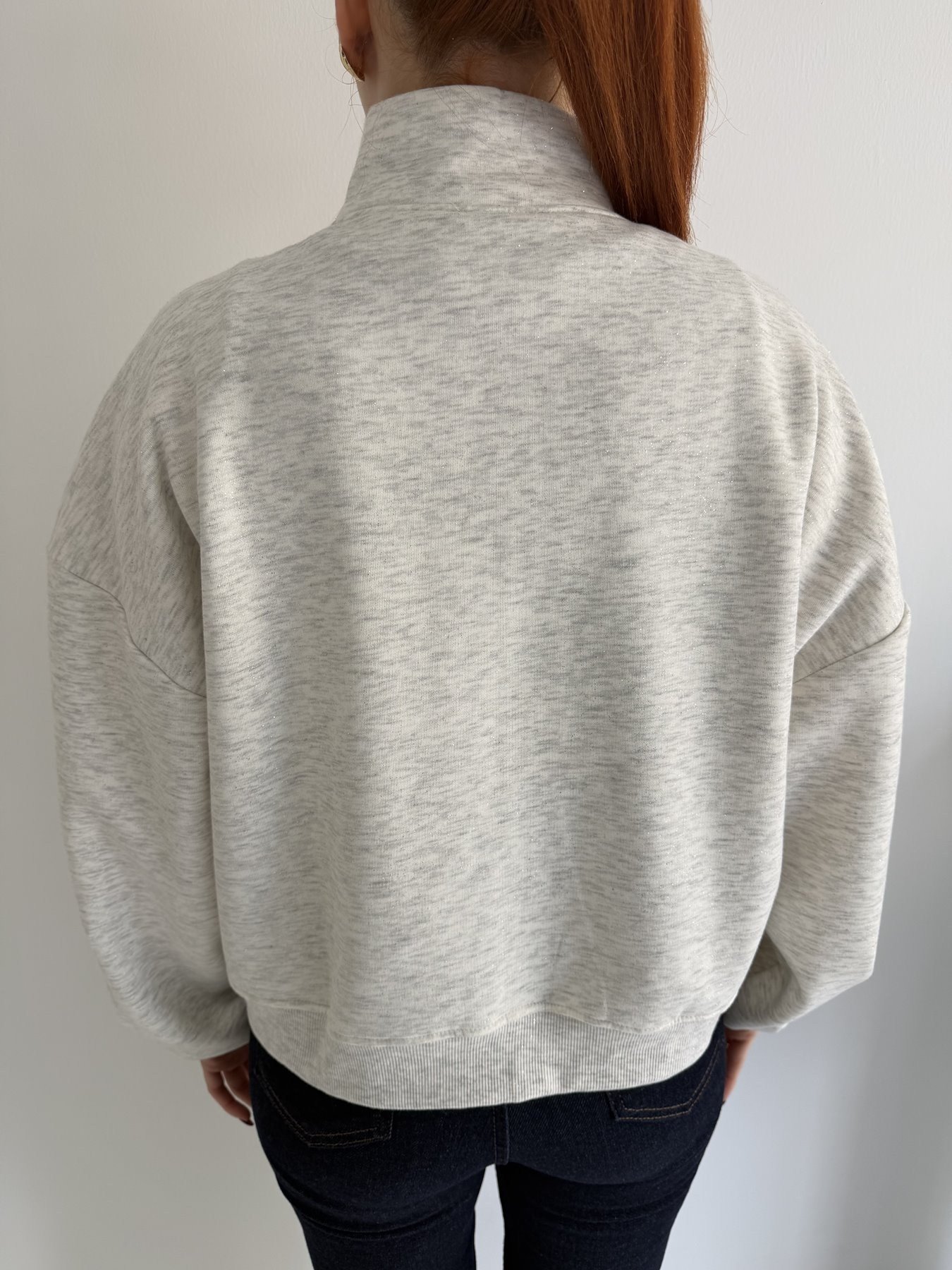 Fermuarlı Simli Sweatshirt Gri-gümüş