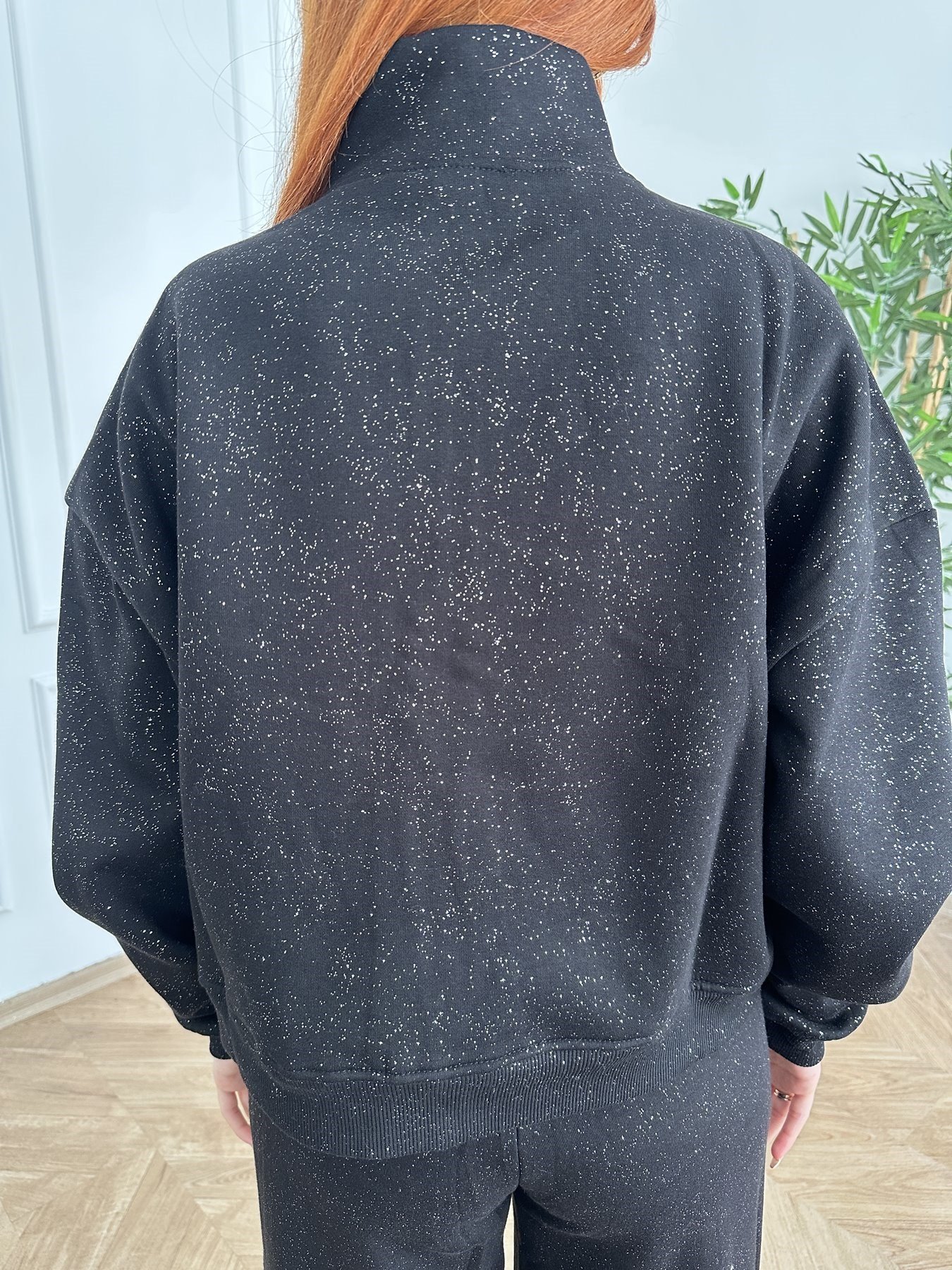 Fermuarlı Simli Sweatshirt Siyah-gümüş