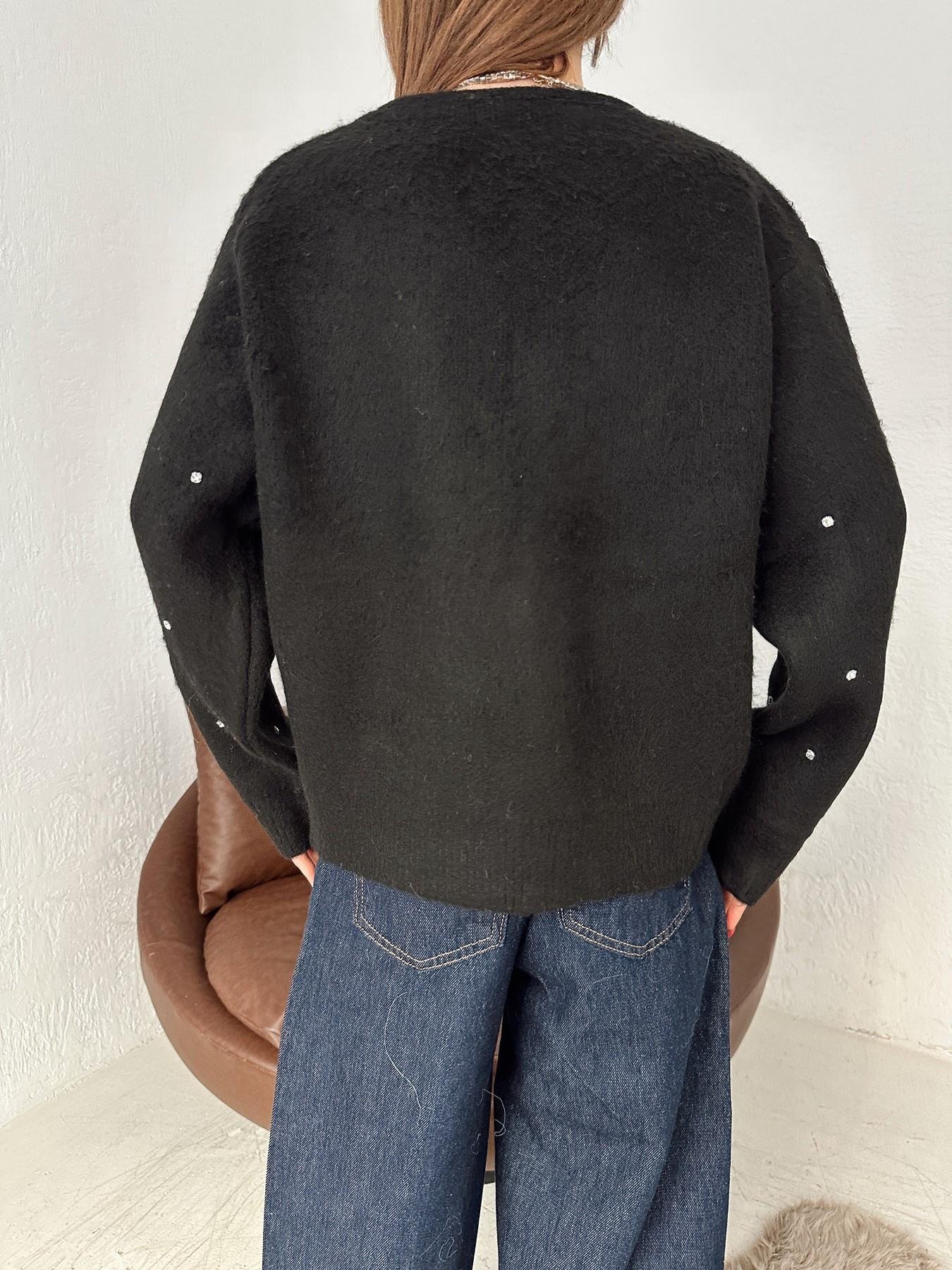 Fermuarlı Taşlı Oversize Hırka SİYAH