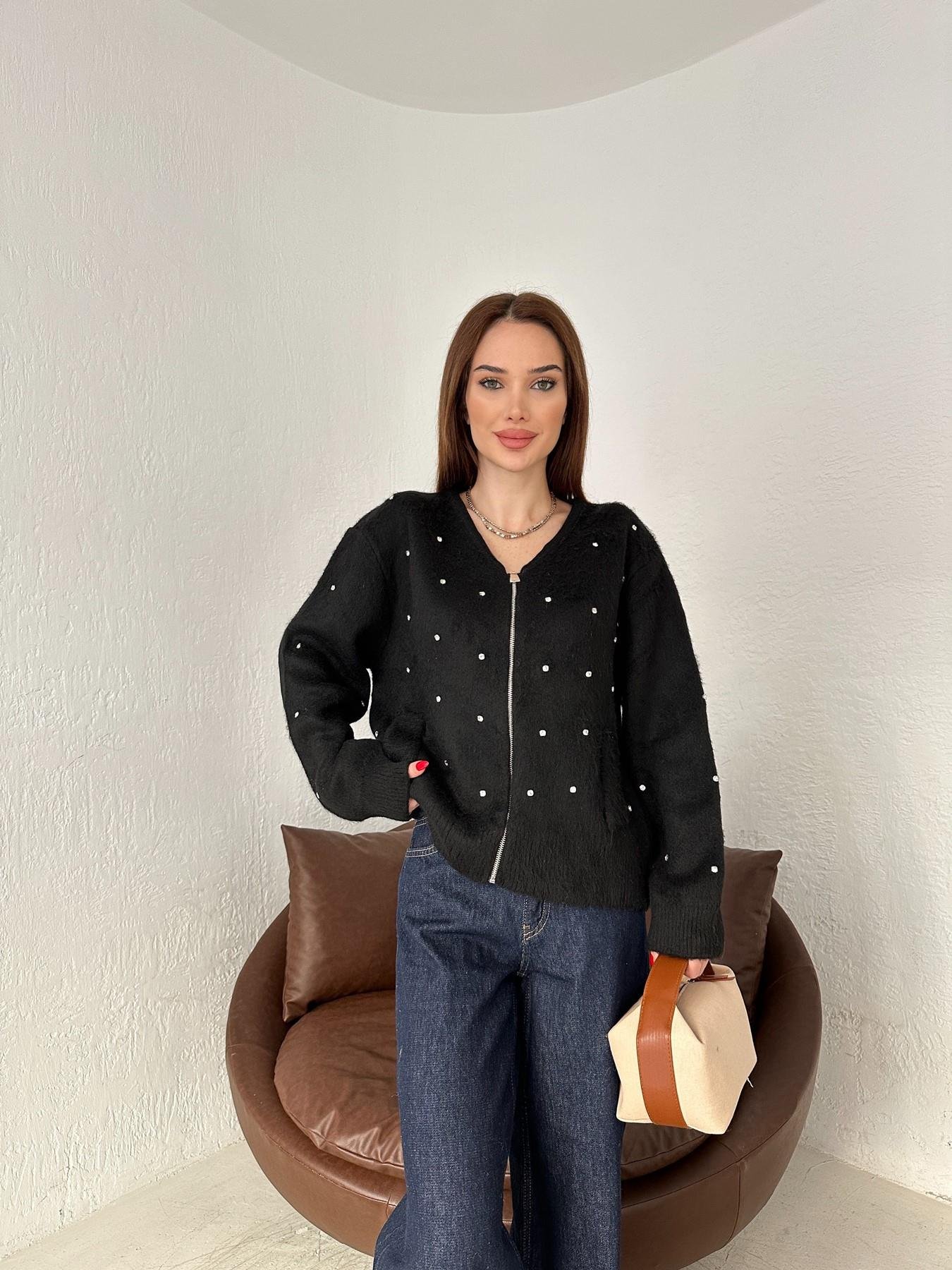 Fermuarlı Taşlı Oversize Hırka SİYAH