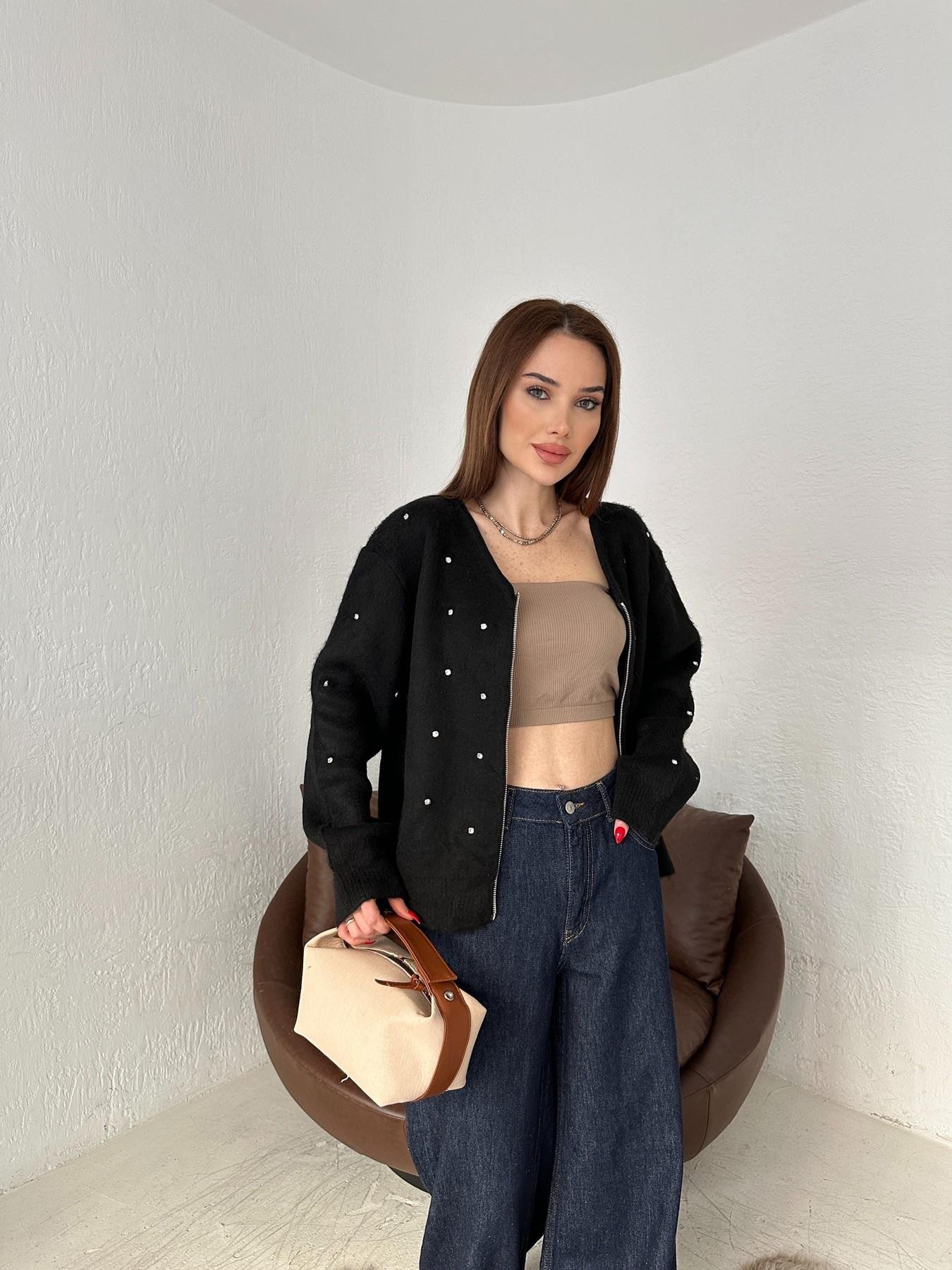 Fermuarlı Taşlı Oversize Hırka SİYAH