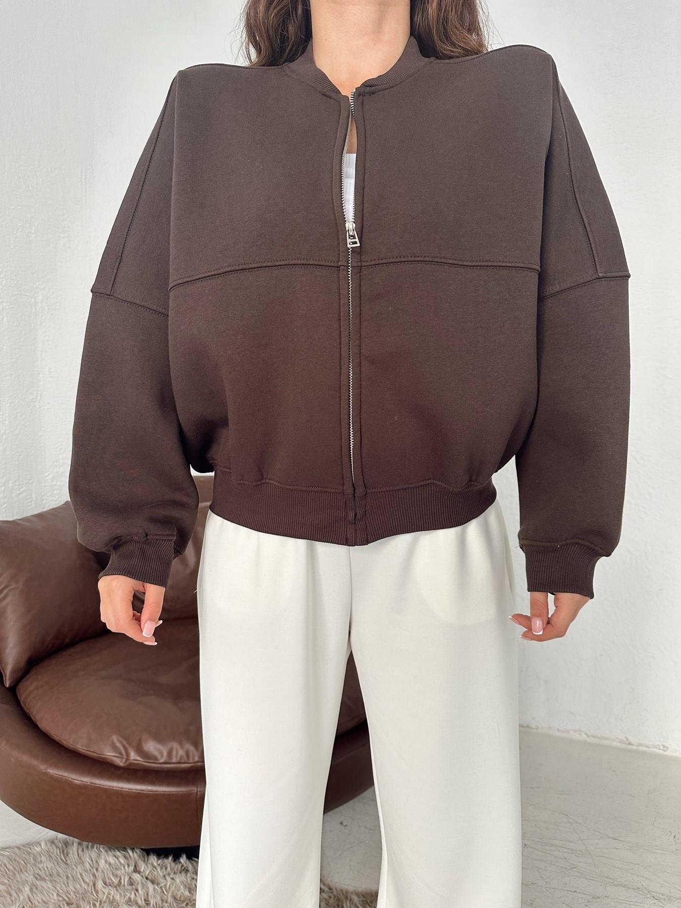 Fermuarlı Yarasa Kol Sweatshirt ACI KAHVE