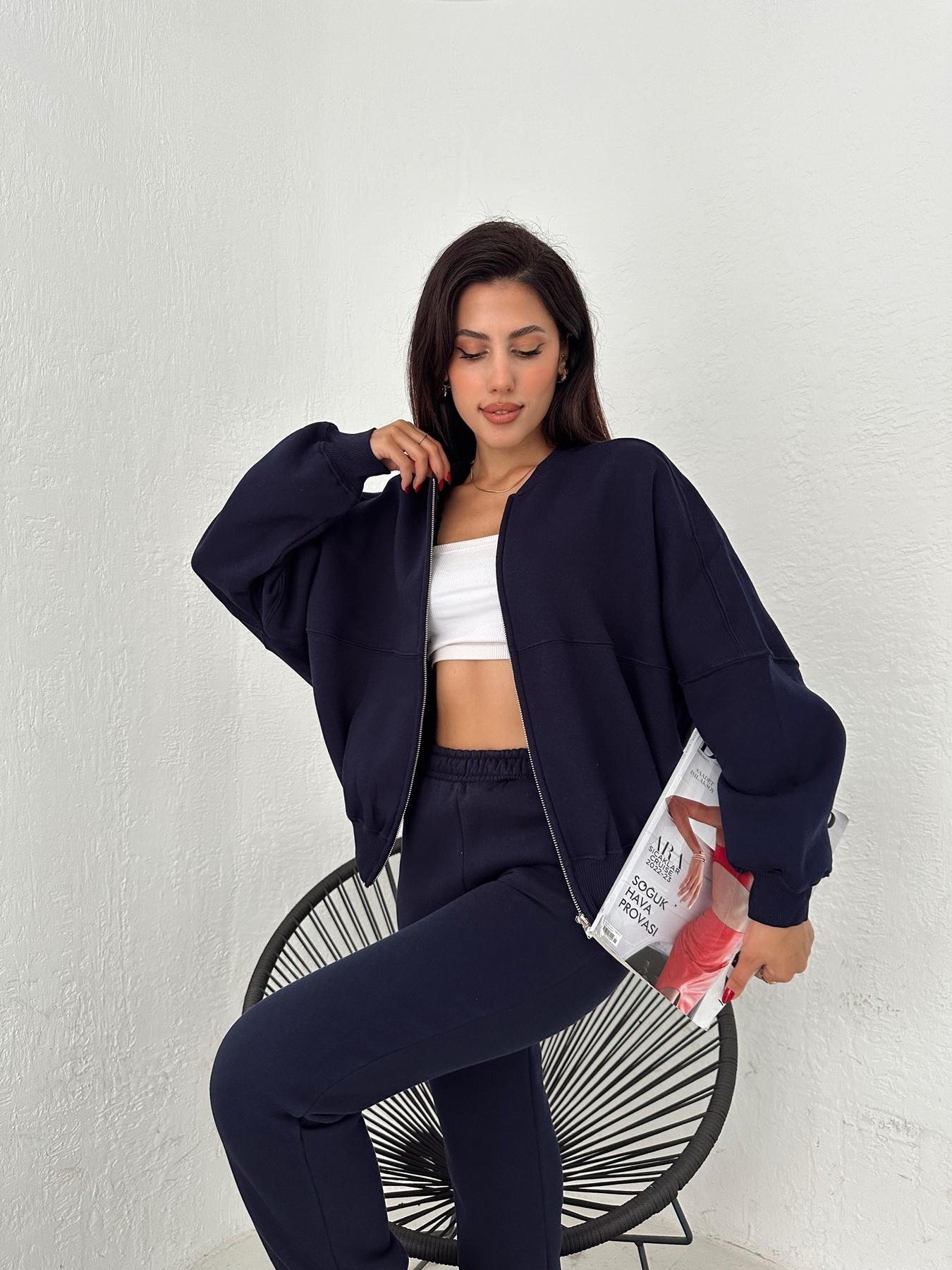 Fermuarlı Yarasa Kol Sweatshirt LACİVERT