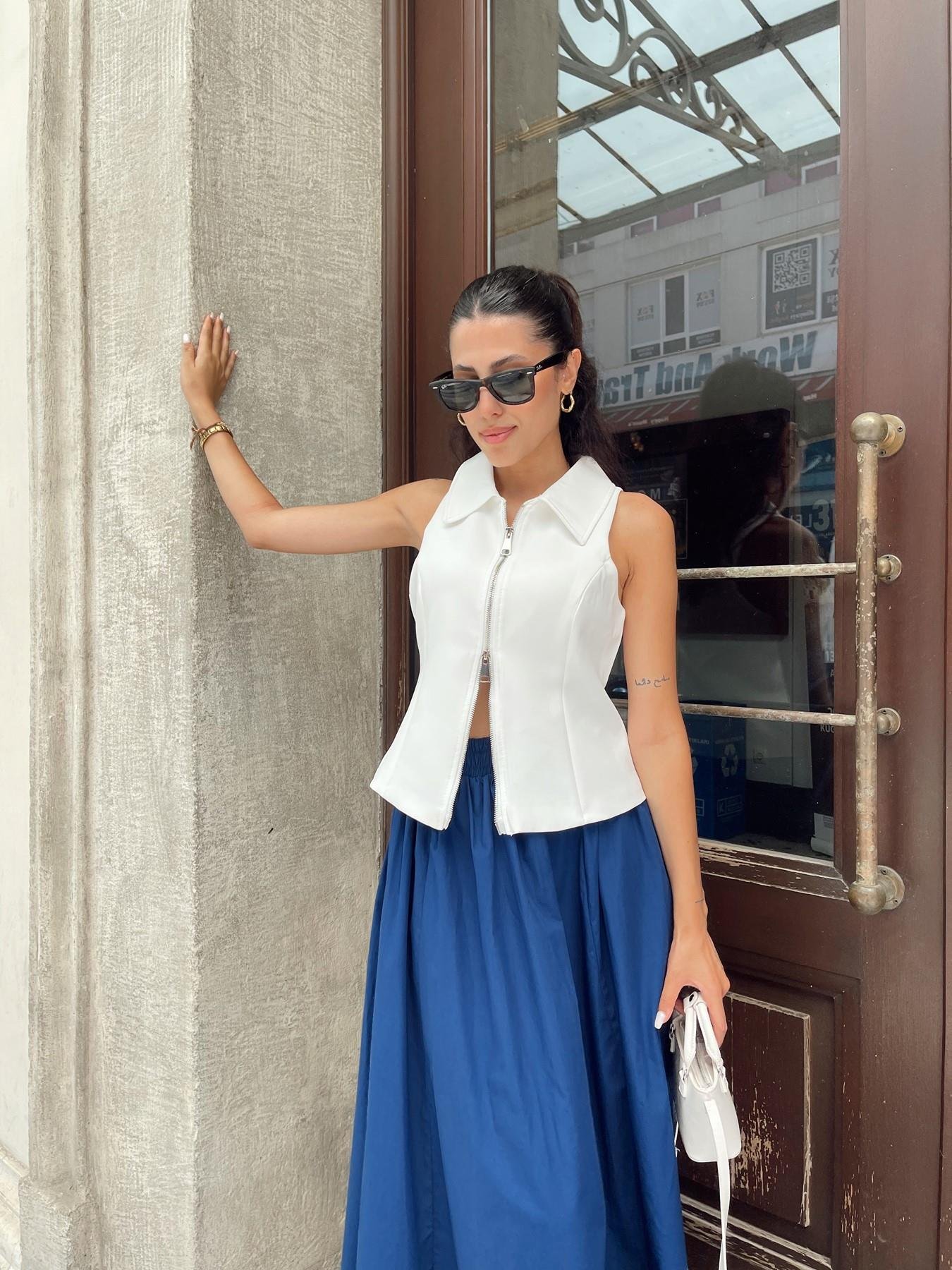 Fermuarlı Yelek BEYAZ