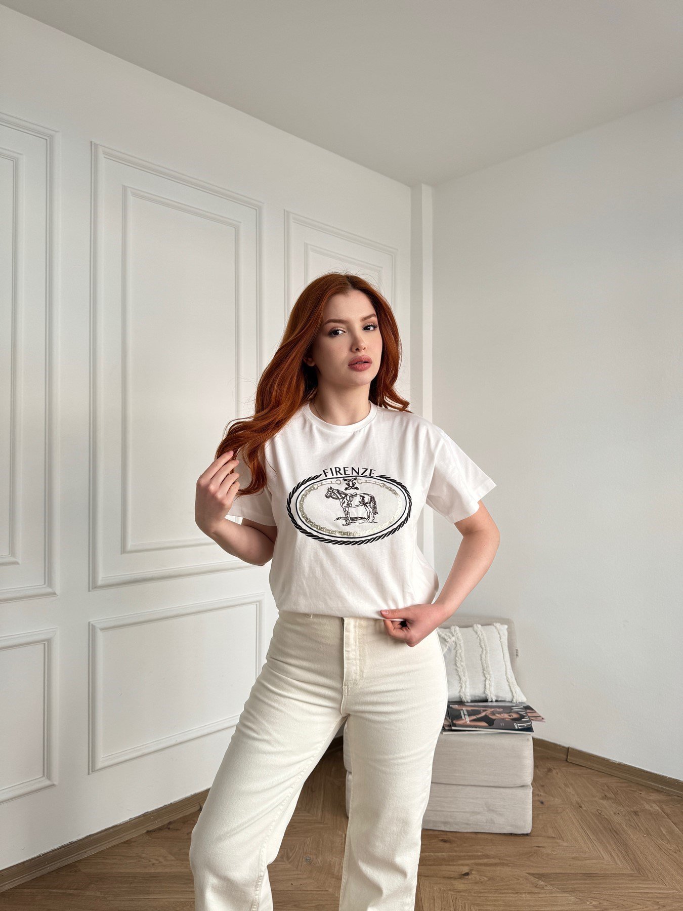 Fırenze Baskı T-shirt Ekru