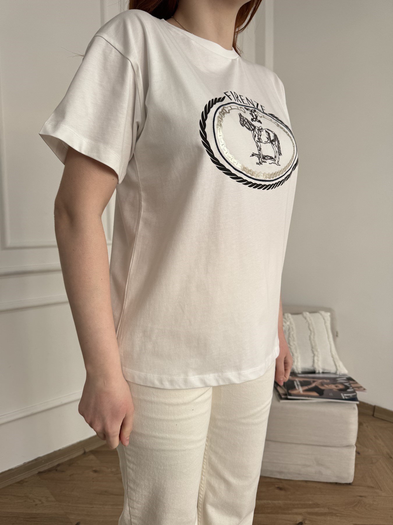 Fırenze Baskı T-shirt Ekru