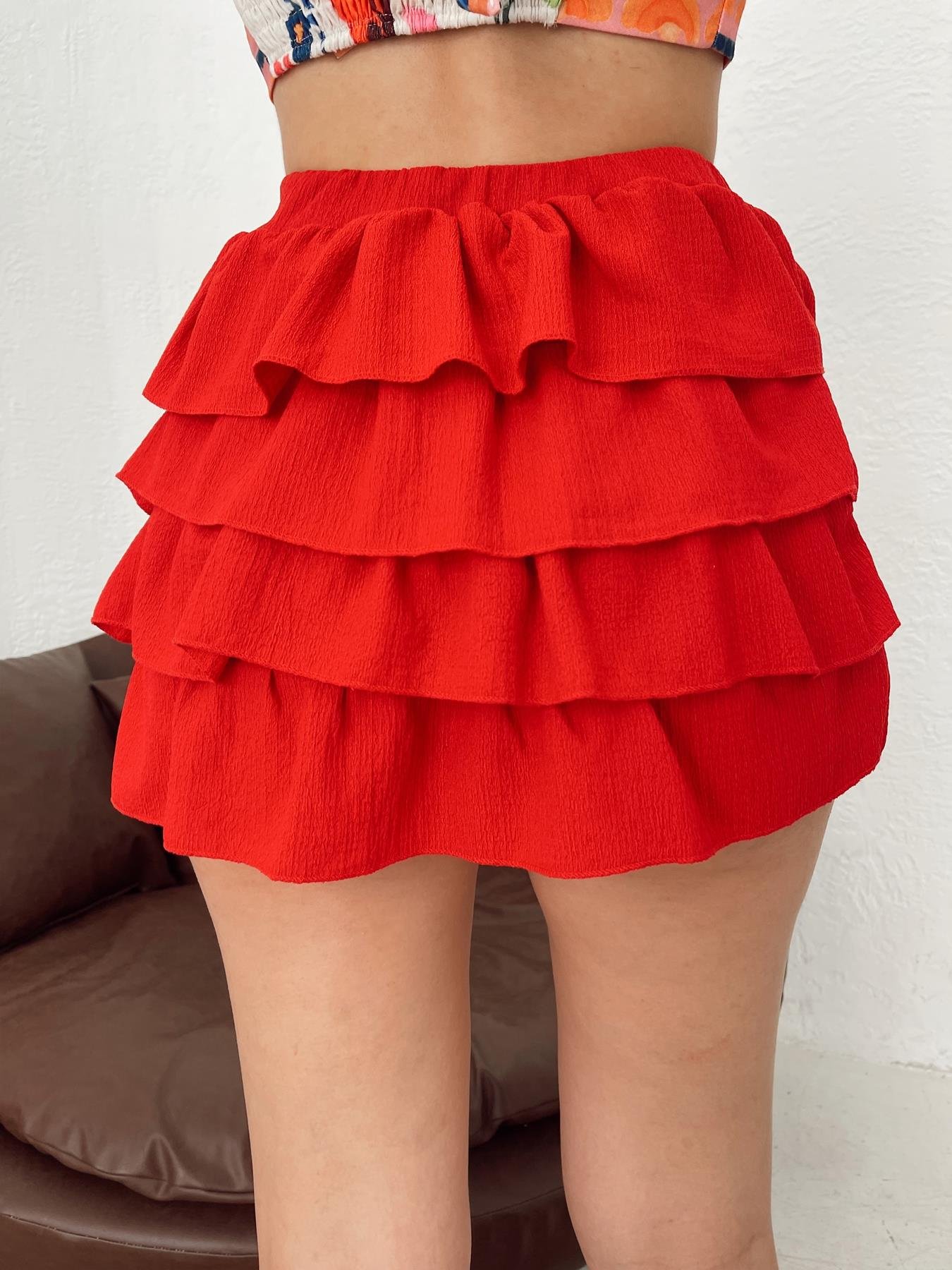 Fırfırlı Şort Etek KIRMIZI