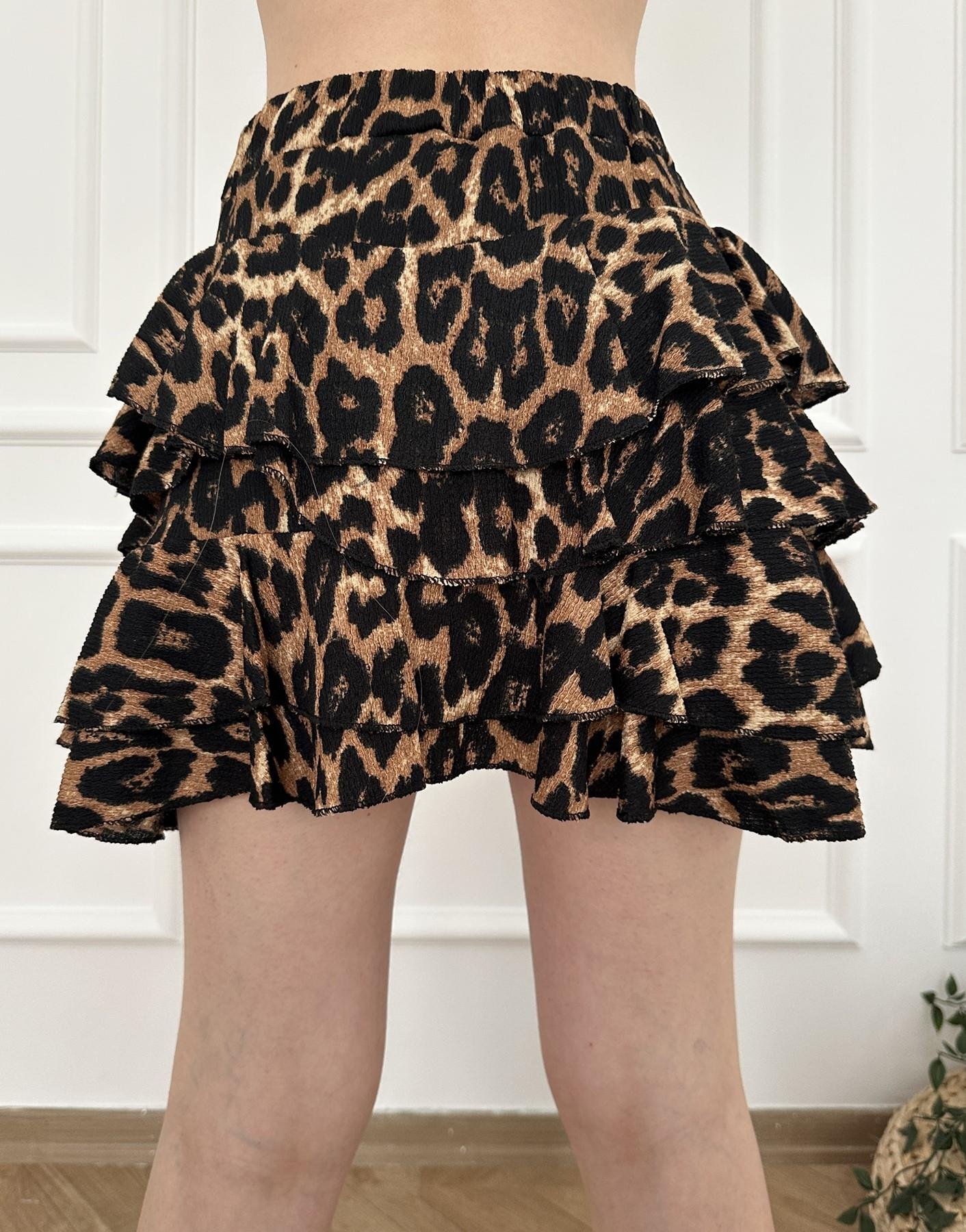 Fırfırlı Şort Etek Leopar