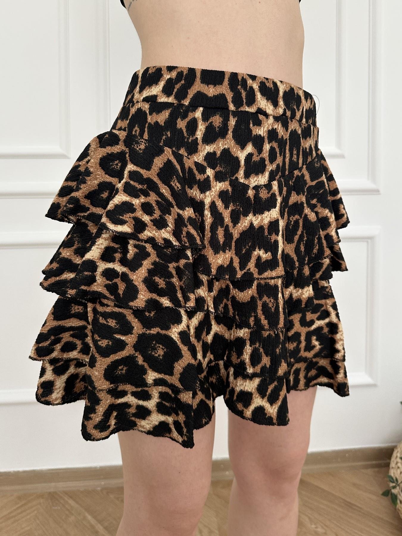 Fırfırlı Şort Etek Leopar