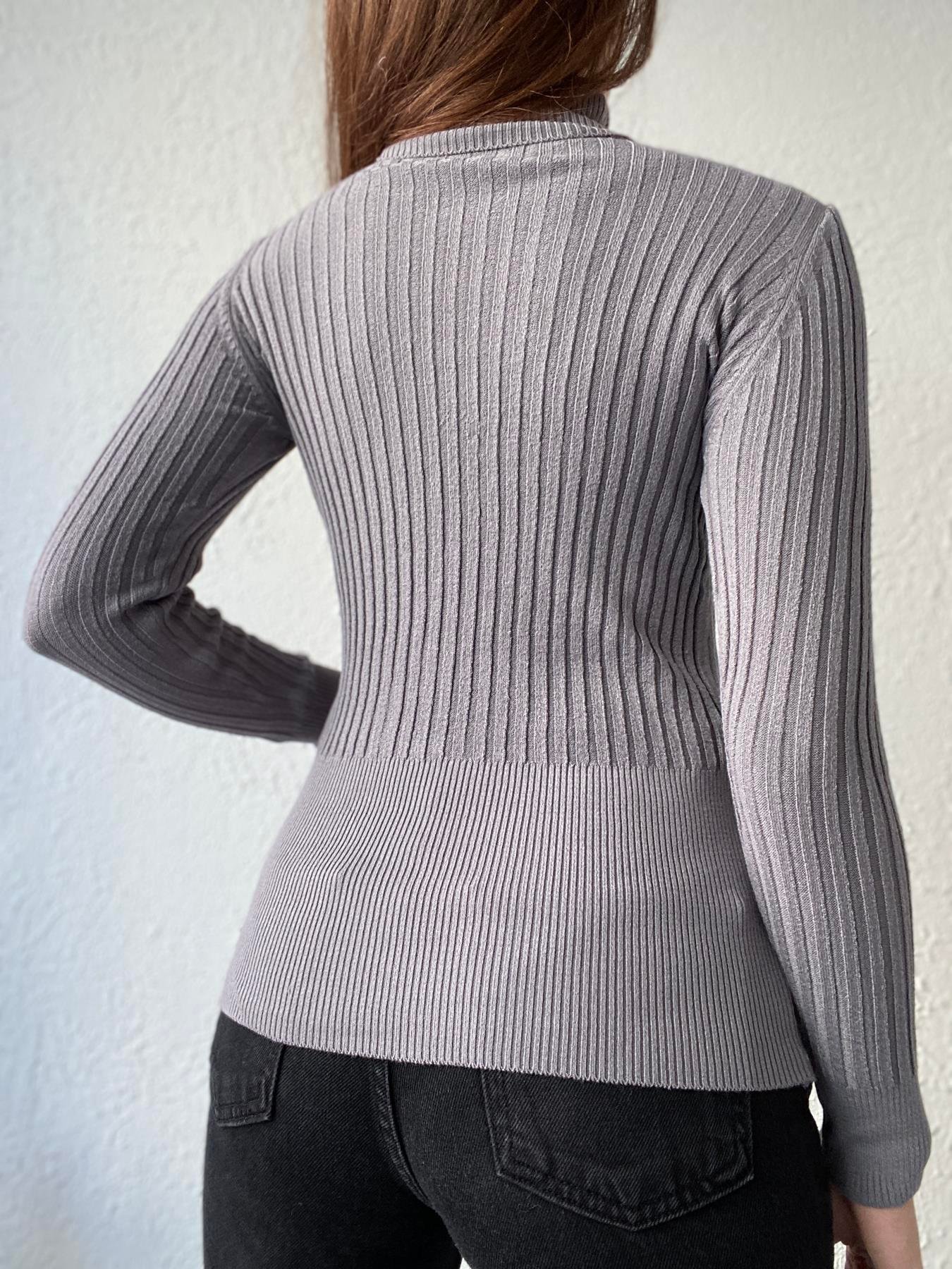 Fitilli Balıkçı Yaka Likralı Kazak GRİ