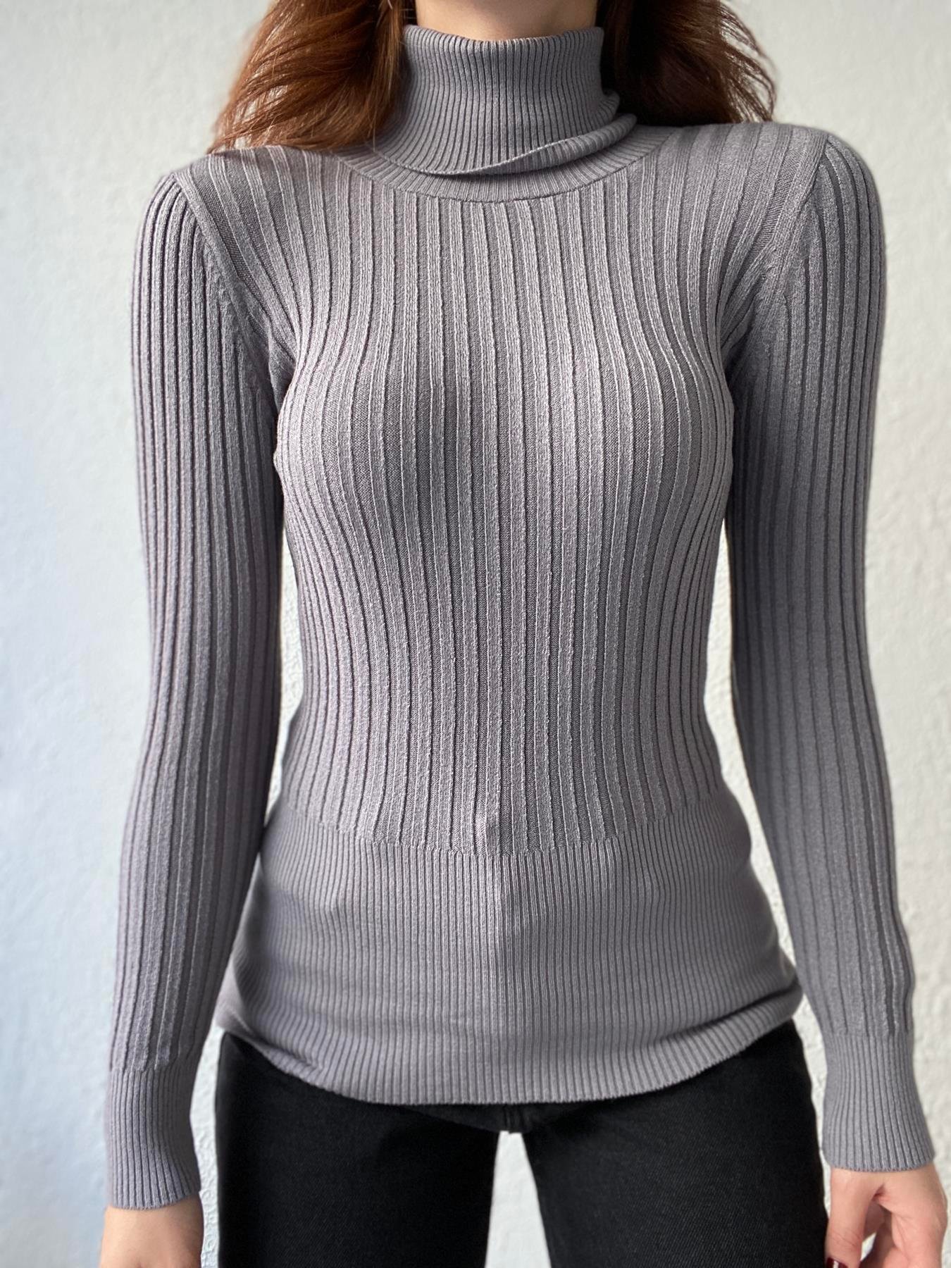 Fitilli Balıkçı Yaka Likralı Kazak GRİ