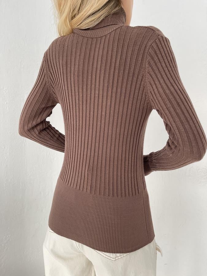 Fitilli Balıkçı Yaka Likralı Kazak KAHVE